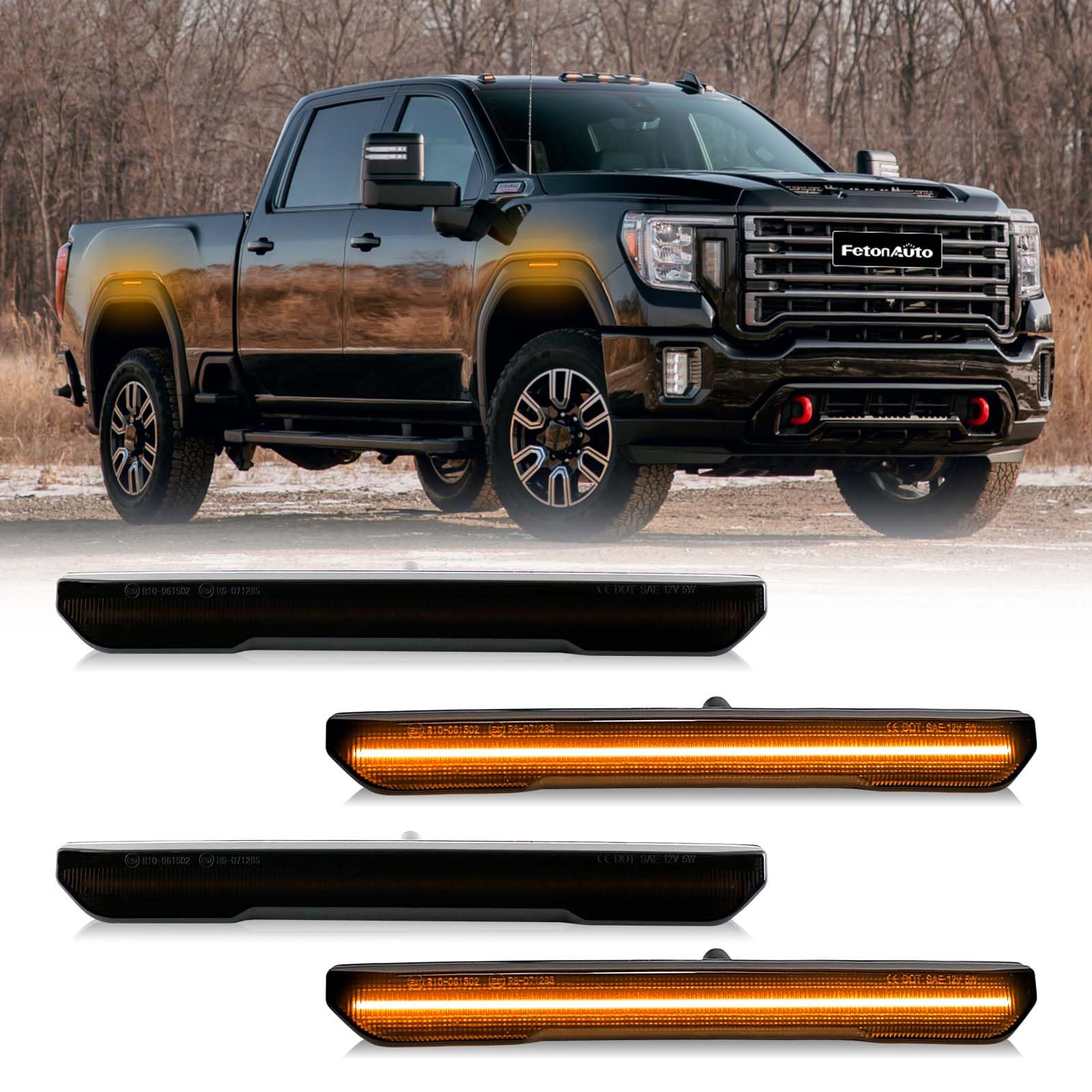 Amber LED Side Marker Lights for GMC Sierra 2500HD 3500HD 2020 2021 2022 2023 2024 AT4 Denali Base SLE SLT Pickup Truck Front Rear Side Fender Repeater Kit 4 PCS