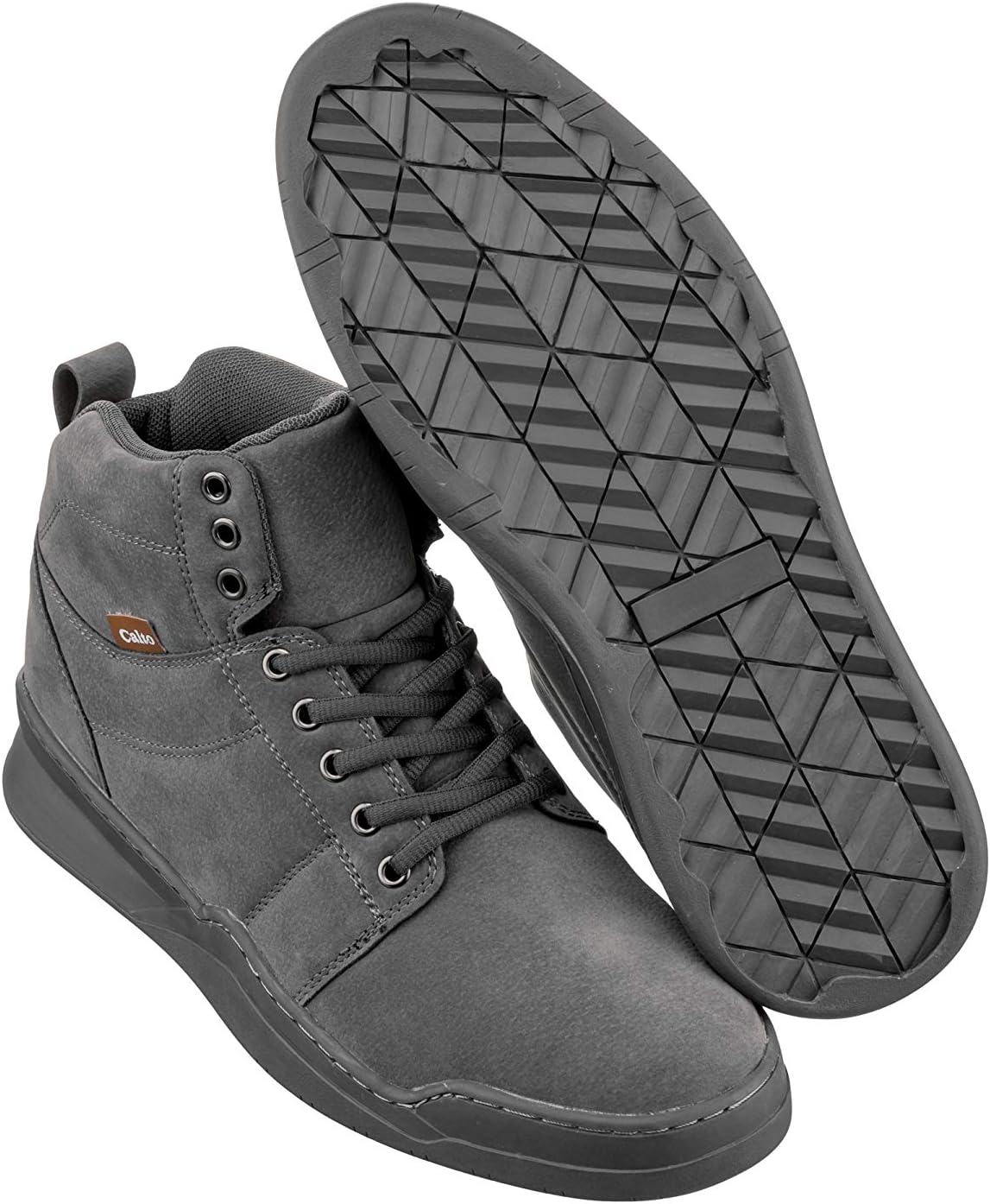 CALTO Men's Invisible Height Increasing Elevator Shoes - Grey Athletic Ankle Top Sneaker Boots - 2.6 Inches Taller - H3122- Size 12 D(M) US