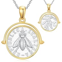 Bee Coin Necklaces for Women 925 Sterling Silver Italian Bee Coin Necklace Gold Birthday Gifts Italian Jewelry for Women