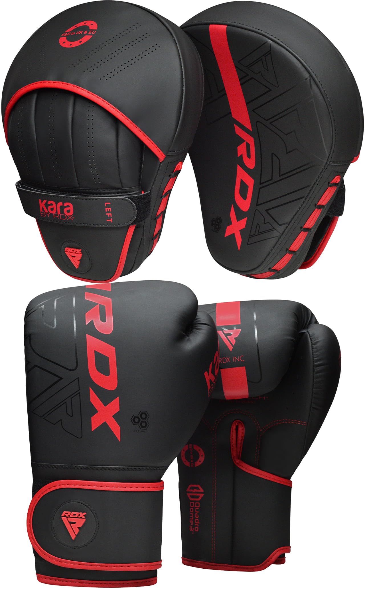 RDX Boxing Gloves and Pads Set, Maya Hide Leather KARA Hook and Jab Curved Focus Mitts with Punching Gloves for MMA, Muay Thai, Kickboxing Coaching, Martial Arts, Punching Hand Target Strike Shield