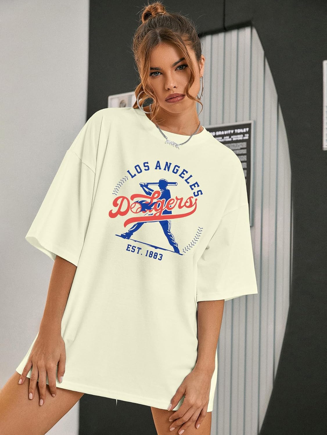 Baseball Shirt Women Oversized Game Day Shirts Dadgers Baseball Fan Shirt Sport Team Fans Short Sleeve Tee - Image 3