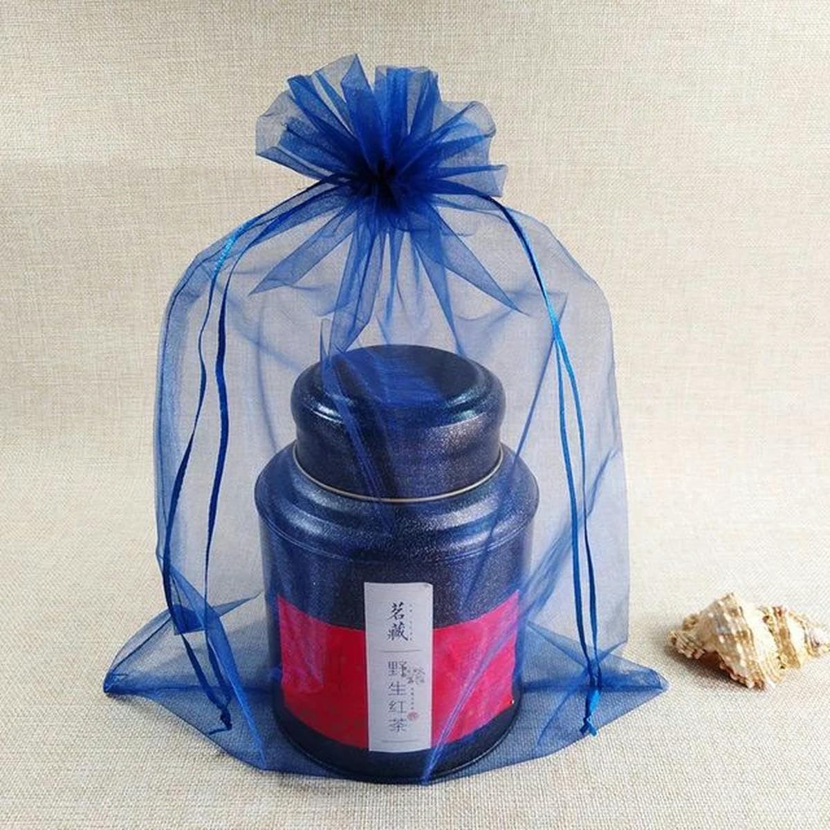 Sacs en Organza Sacs de faveur, 50 pièces/lot 35x50CM Grande Taille Cadeau de fête de Mariage Emballage Sac en Organza Pochettes noël Anniversaire Bijoux Emballage Sacs Pochette(Navy Blue)