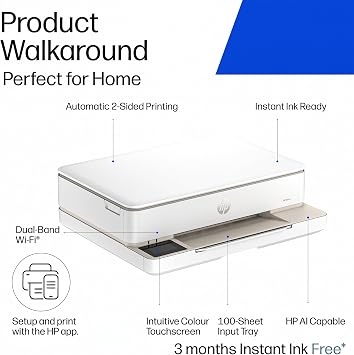 HP Envy 6120e All in One Printer | Perfect for Home | Colour | Wireless | Print, Scan & Copy | 3 Months of free Instant Ink | Easy Setup & Reliable Wi-Fi | White