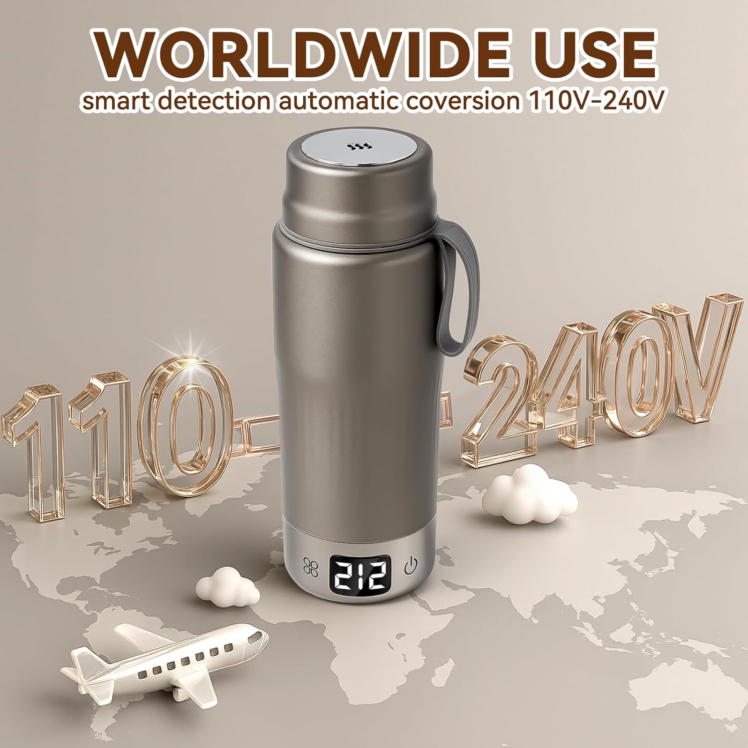 Pure Titanium Travel Kettle,Dual Voltage Portable Electric Kettle 110V-240V Smart Small Water Boiler for Tea & Coffee,12 Temperature Control,Auto Shut Off & Boil Dry Protection (Gray,380ML) - Image 2