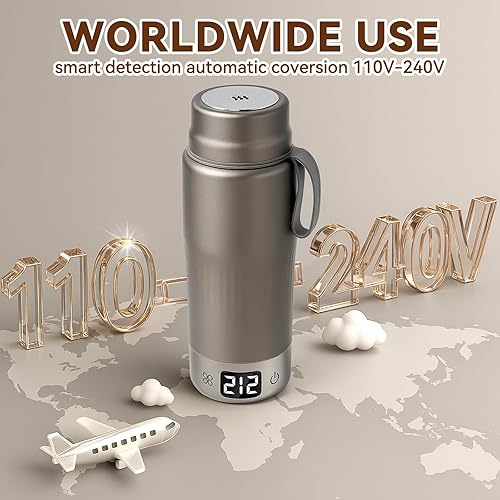 Miniatura 2 de Hervidor de viaje de titanio puro, hervidor eléctrico portátil de doble voltaje, 110 V-240 V, caldera de agua pequeña inteligente para té y café, 12