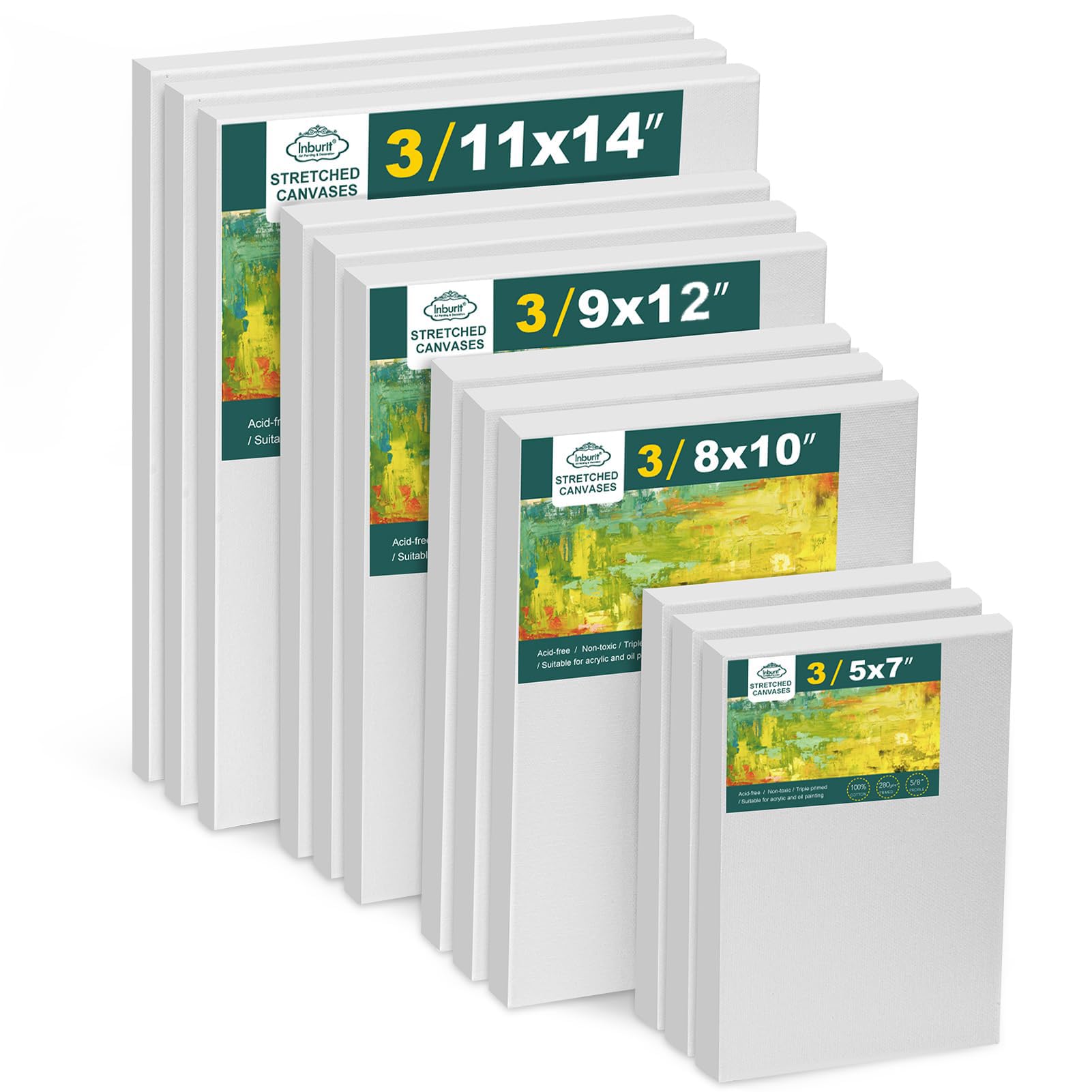 Tela da dipingere, set da 12 pezzi, telai per tele, tele acriliche, pittura ad olio per artisti, dilettanti