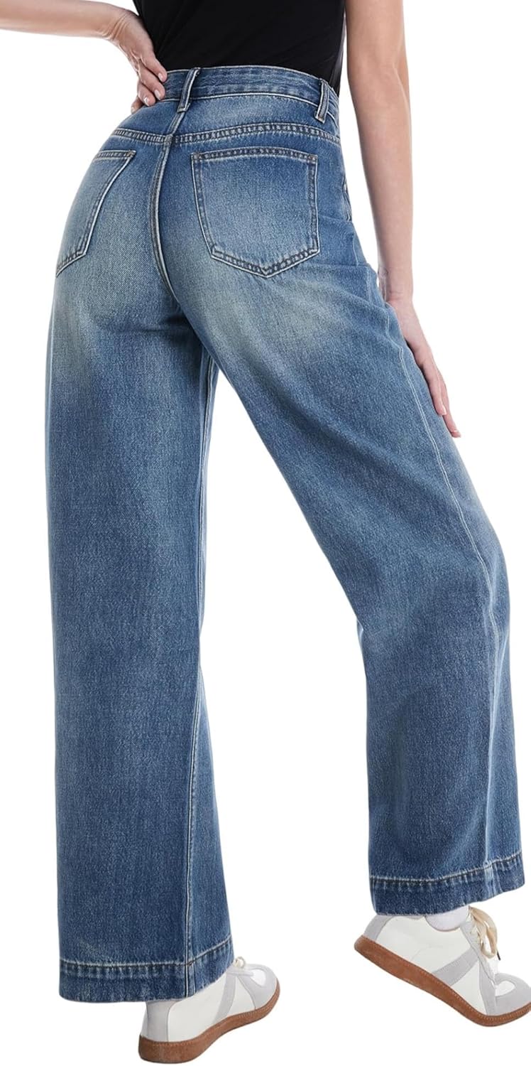 Women's Wide Leg Jeans Baggy High Waisted Straight Leg Denim Pants with Pockets - Image 3
