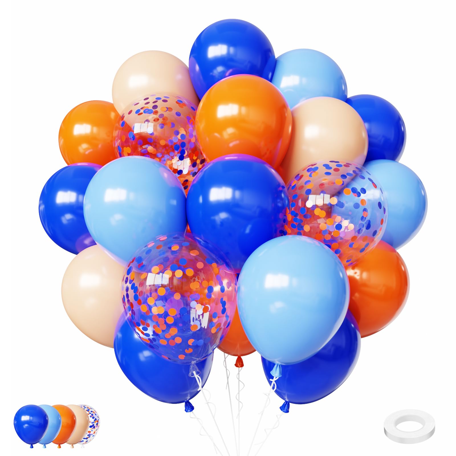 Blue and Orange Balloons, 65pcs 12 Inch Royal Blue Orange Balloons