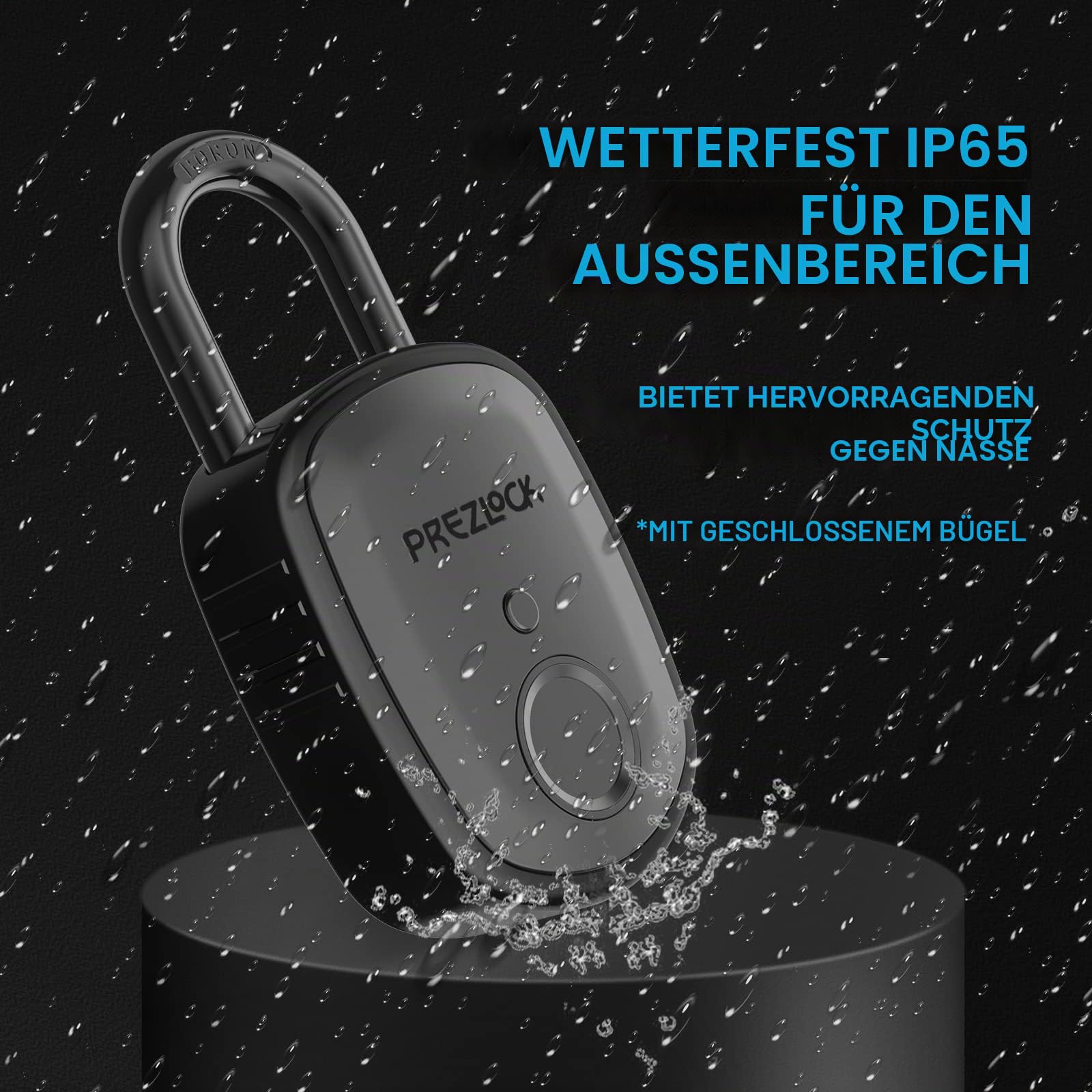 Fingerabdruck-Vorhängeschloss mit Schlüssel-Backup, 2 Schlüssel, Prezlock, geeignet für den Außenbereich und strapazierfähig, IP65 wasserdicht.