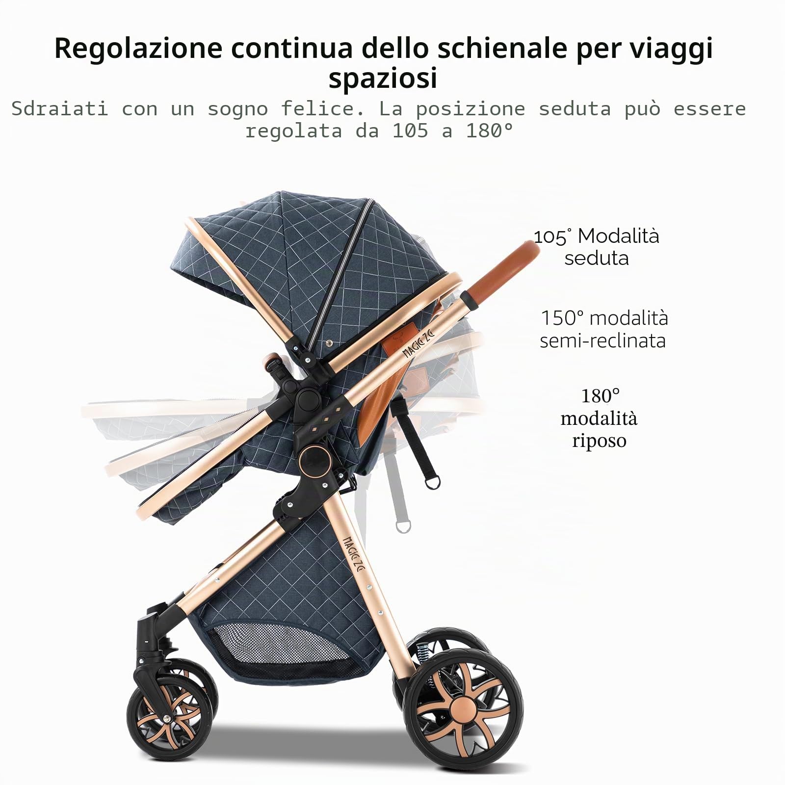MoLi Passeggino 3 in 1, Passeggino Trio con Doppia Modalità Push Reversibile, Trio Passeggino Neonati in Alluminio Pieghevole, Carrozzina per Neonati con Grande Navicella (225 Dark Grey)