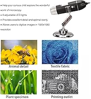 Vista 5 de Microscopio digital USB 50X a 1600X, cámara endoscopio de aumento con 8 LED, microscopio portátil de mano con soporte para Android