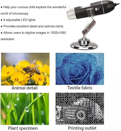 Miniatura 5 de Microscopio digital USB 50X a 1600X, cámara endoscopio de aumento con 8 LED, microscopio portátil de mano con soporte para Androidpara Windowspara
