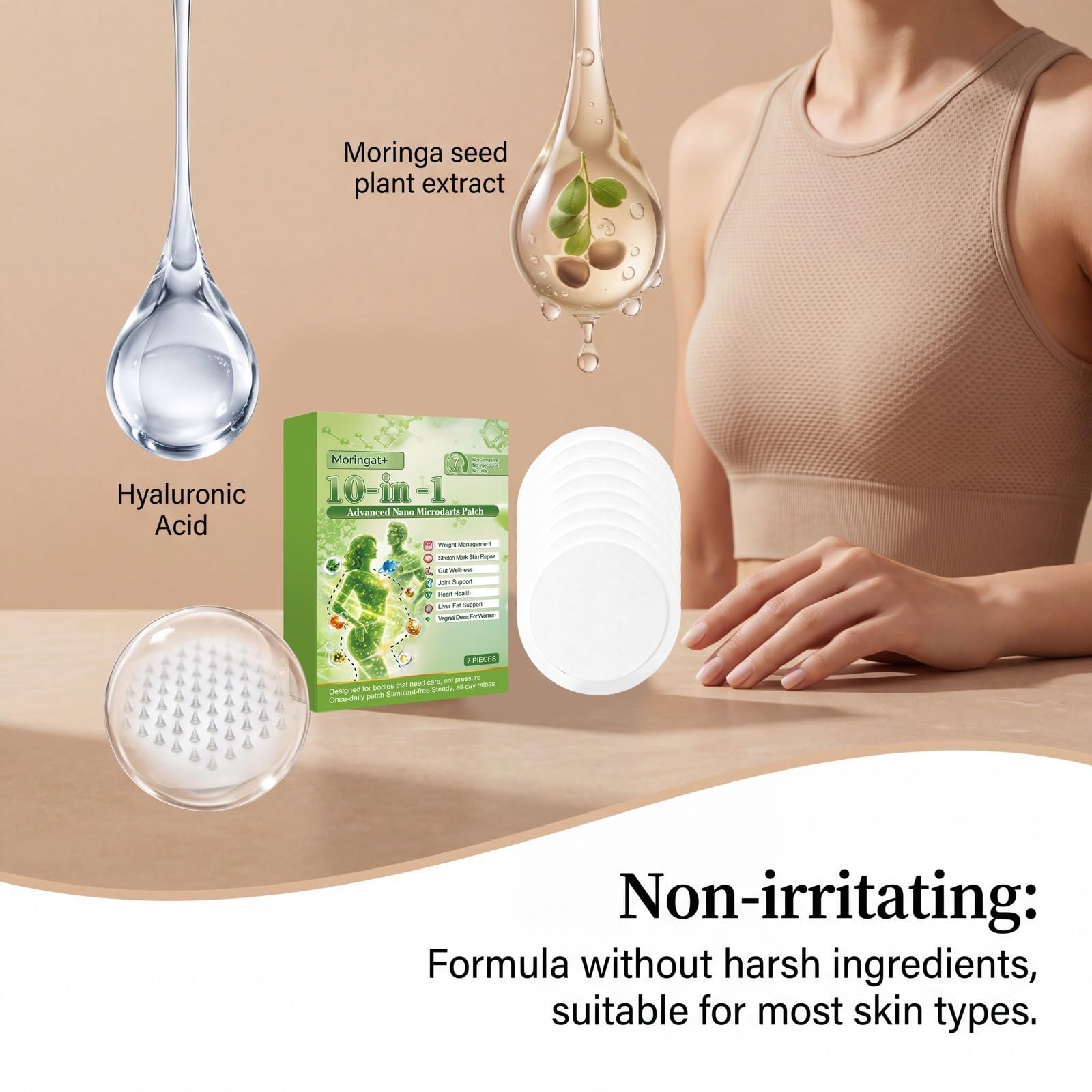Moringa Patch dimagranti 10 in 1, Patch Nano Microneedle dimagrante con berina e nad+, ingredienti naturali, rassodante pelle, facile da applicare, ideale per uomini e donne