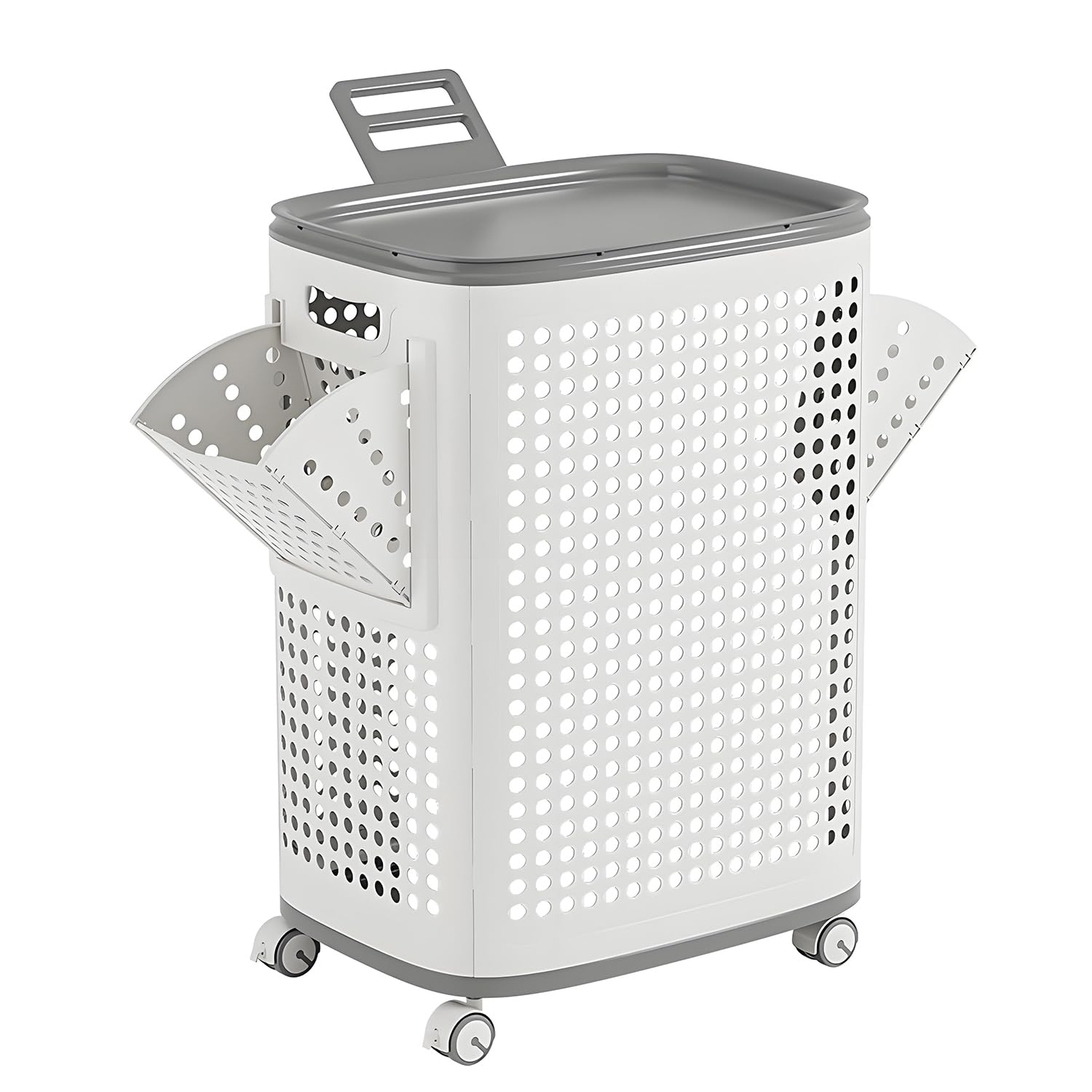 WESAJJ 70L Detachable large laundry basket, Plastic Laundry Basket with Wheels,Suitable for Bathroom, Bedroom, Dorm Room & Laundry Room,Basket with Handle (XL White)