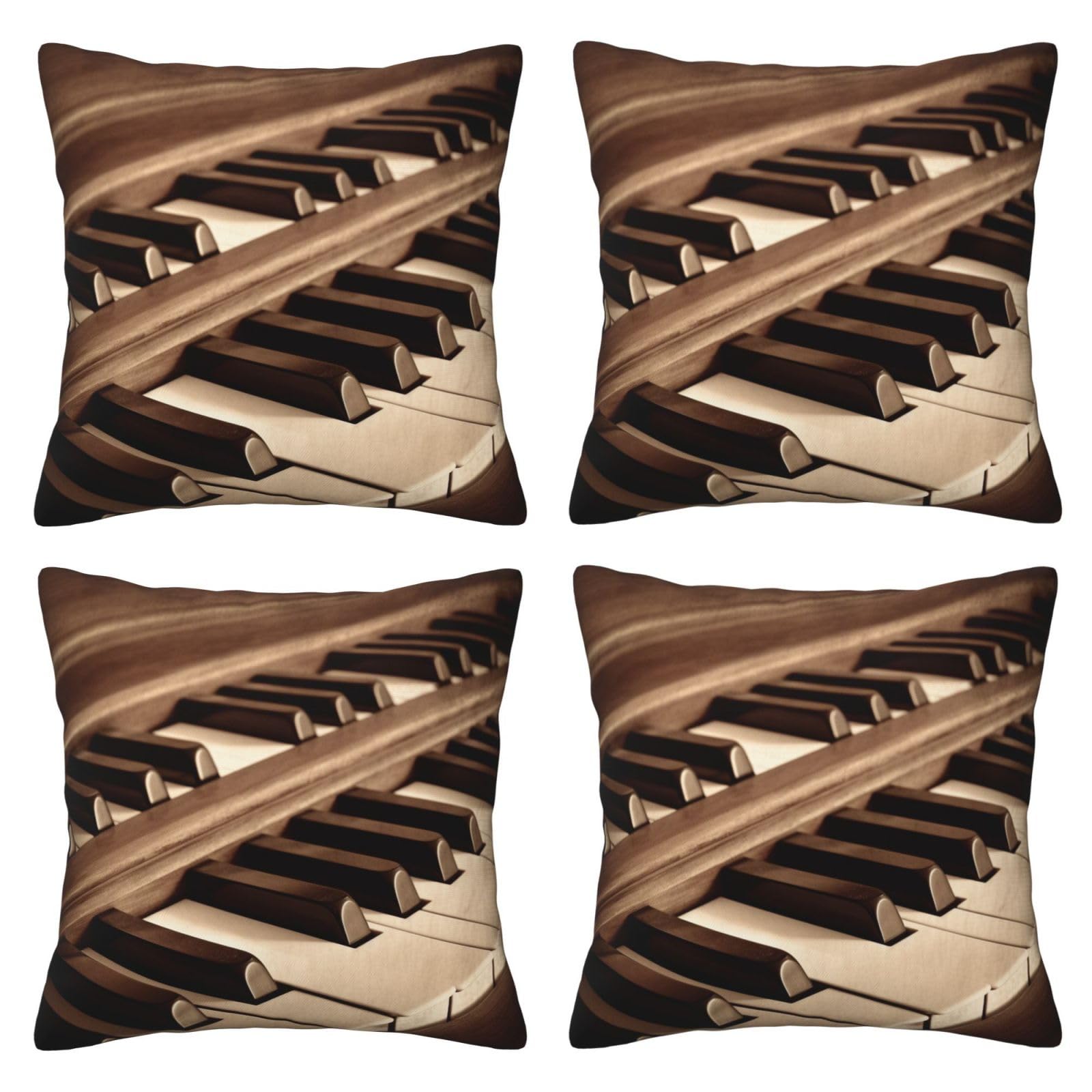 Sepia Tone Piano Keys Throw Pillow Cases 4 Pack Square Pillowcases Super Soft Pillow Protectors With Zipper for Couch Livingroom Sofa Bed Office Car,50x50 CM