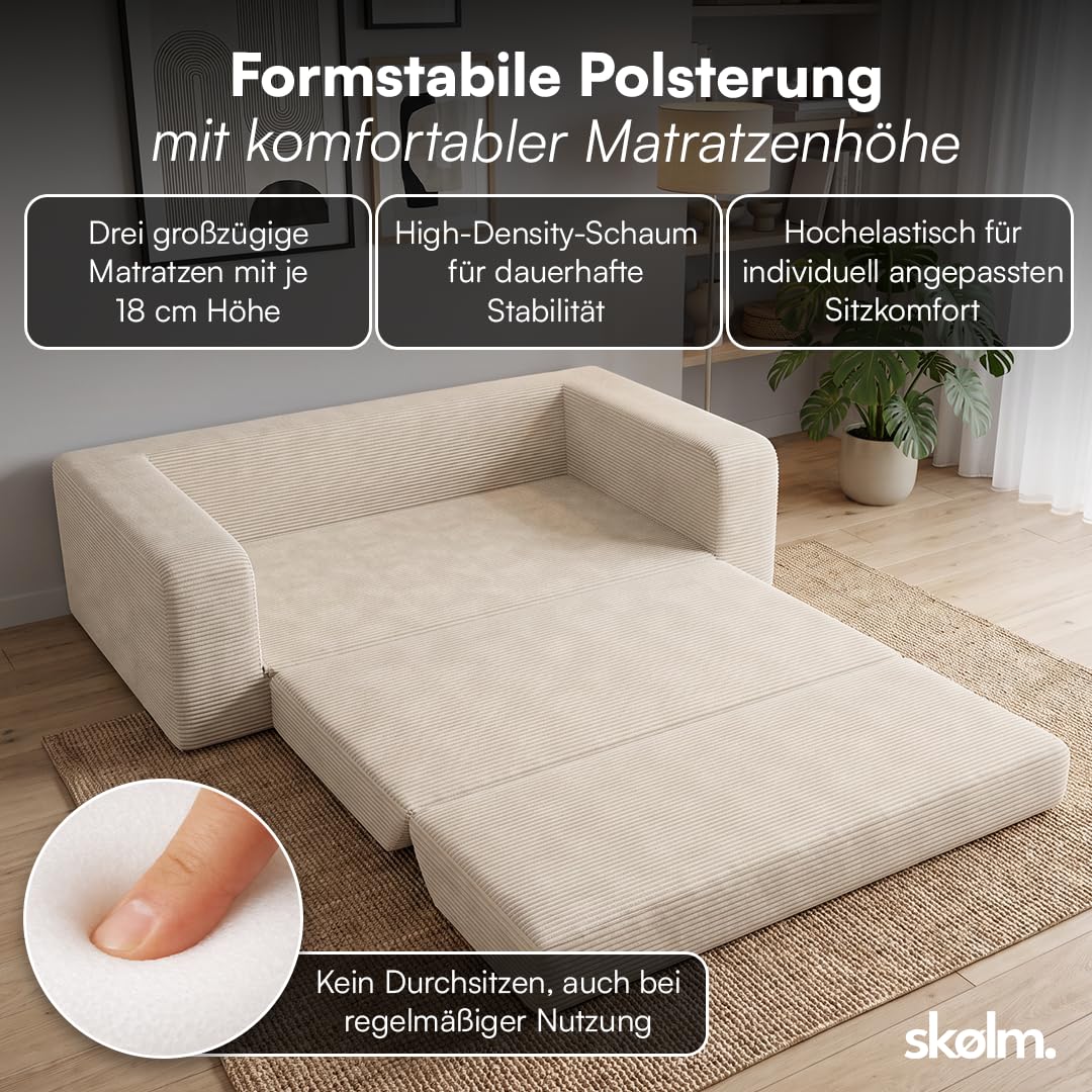skølm Laga Schlafsofa 186x135 cm, 2-Sitzer, Cord Beige, mit Armlehnen