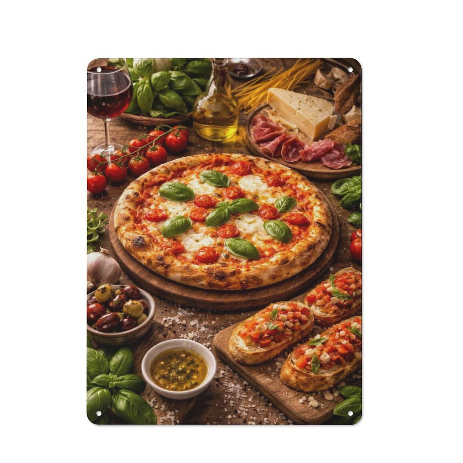 Junmoney Style-6 Shed Metal Sign With Italian Feast With Pizza And Bruschetta Design 40X30cm, Vintage Porch Wall Decor For Patio Bar, Workshop, Shed Or Kitchen