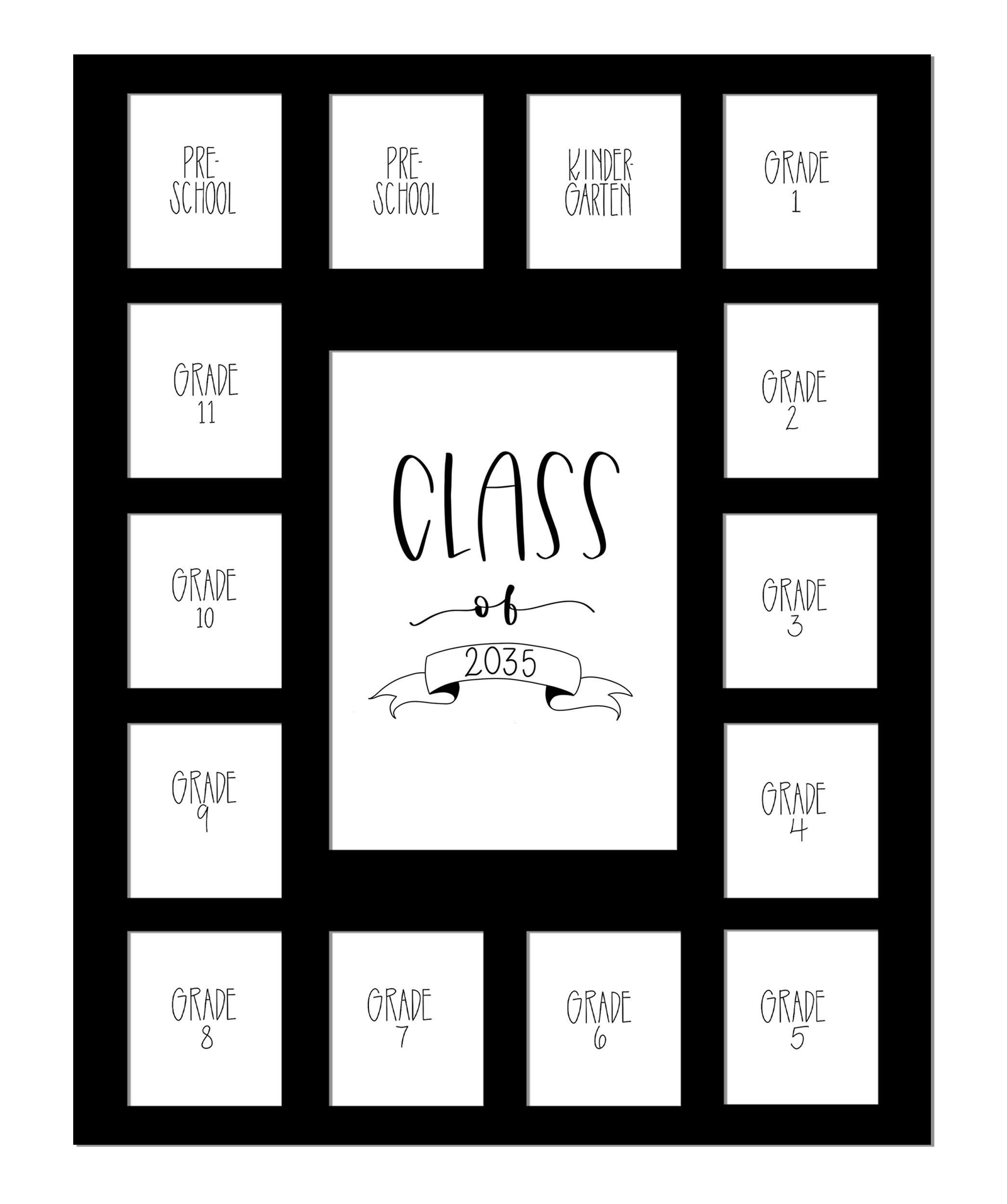 Rustic Red Door Co. Class of 2035 Photo Mat (11" x 14") Photo Collage Picture Frames Mat for School Pictures - No Frame Black Photo Mat from Pre - K to Graduation