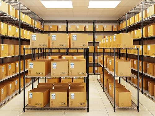 Miniatura 9 de Estantería de alambre de metal NSF de 3 niveles, color negro, juego de 2, 1050 libras de capacidad, estante de almacenamiento ajustable resistente