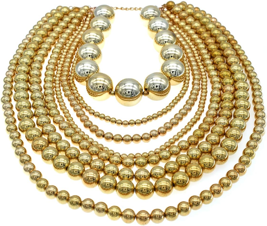 Imitation Pearl Necklace for Women Multi Strand Beaded Bib Necklace Chunky Pearl Statement Necklace Costume Jewelry Pearl Necklace and Earring Set