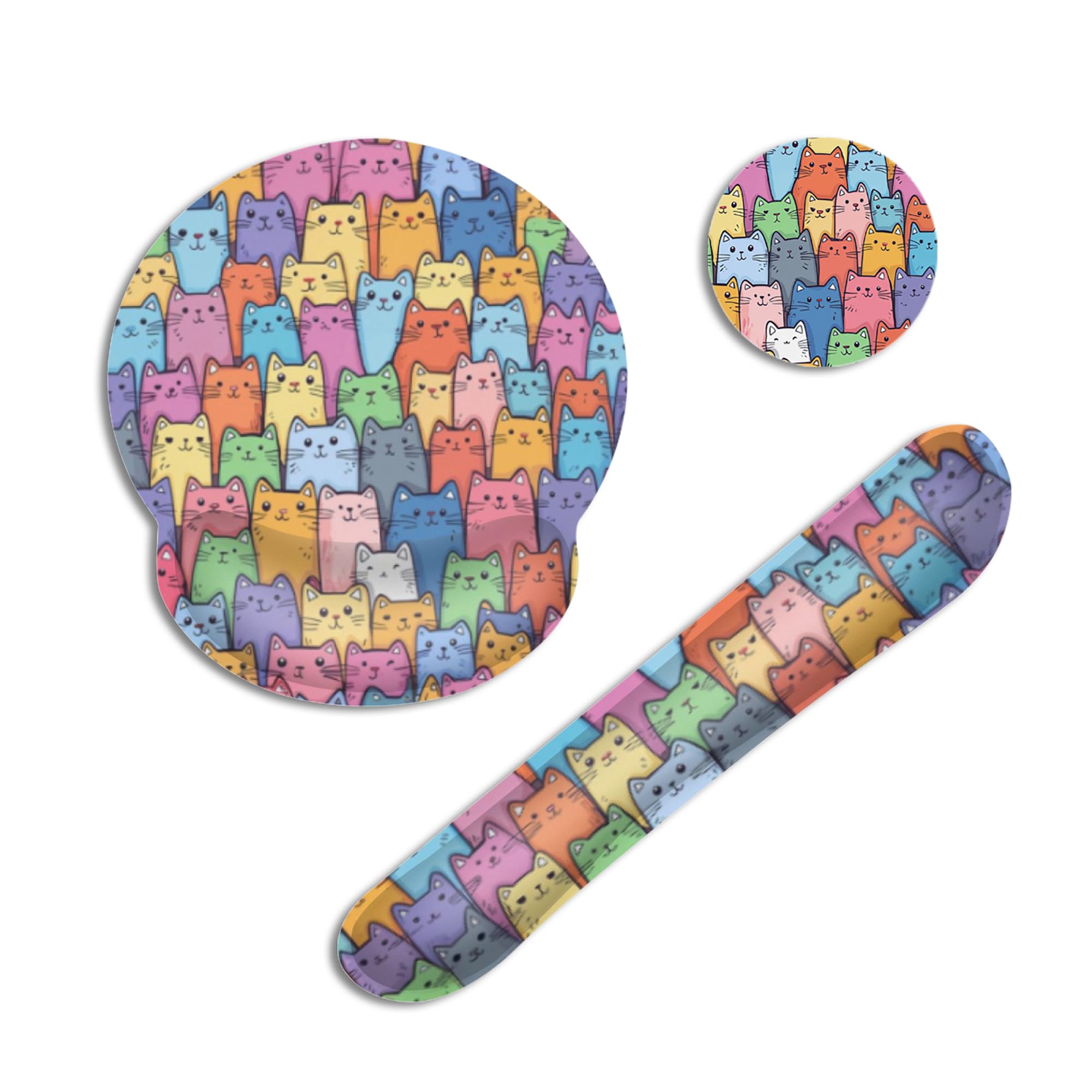 Cute Cat Ergonomic Keyboard Wrist Rest and Mouse Mat Set with Memory Foam,Non-Slip Rubber Base for Wrist Support, Pain Relief and Comfortable Typing for Home Office Computer