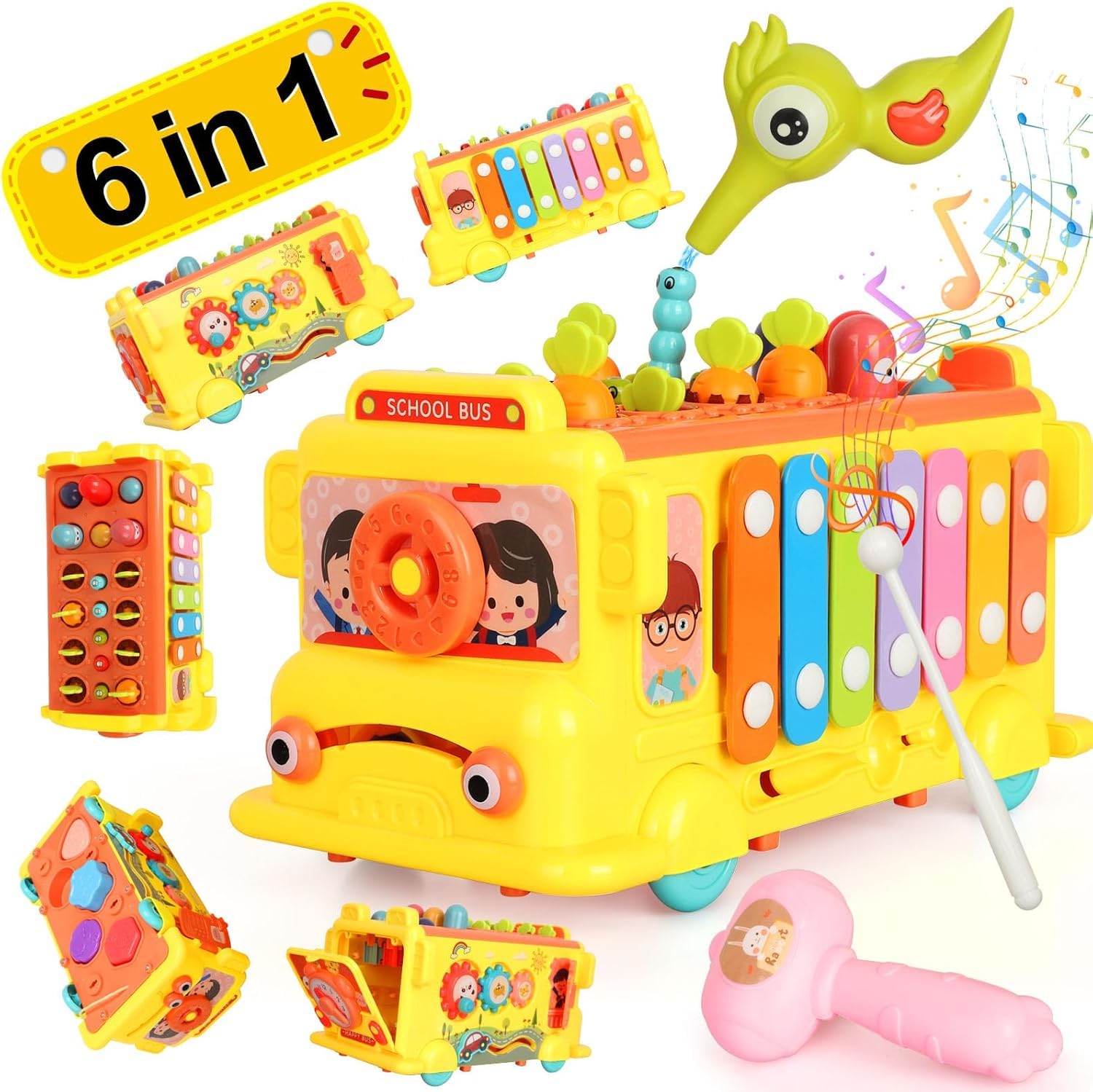 Magicwand Intelectual Montessori Musical Carrot Harvest,Fishing Shape Sorter Educational School Bus【with 11 Functions】 with Display Box for Toddlers【Pack of 1 Bus】【Multi-Colored】 - Image 5 thumbnail