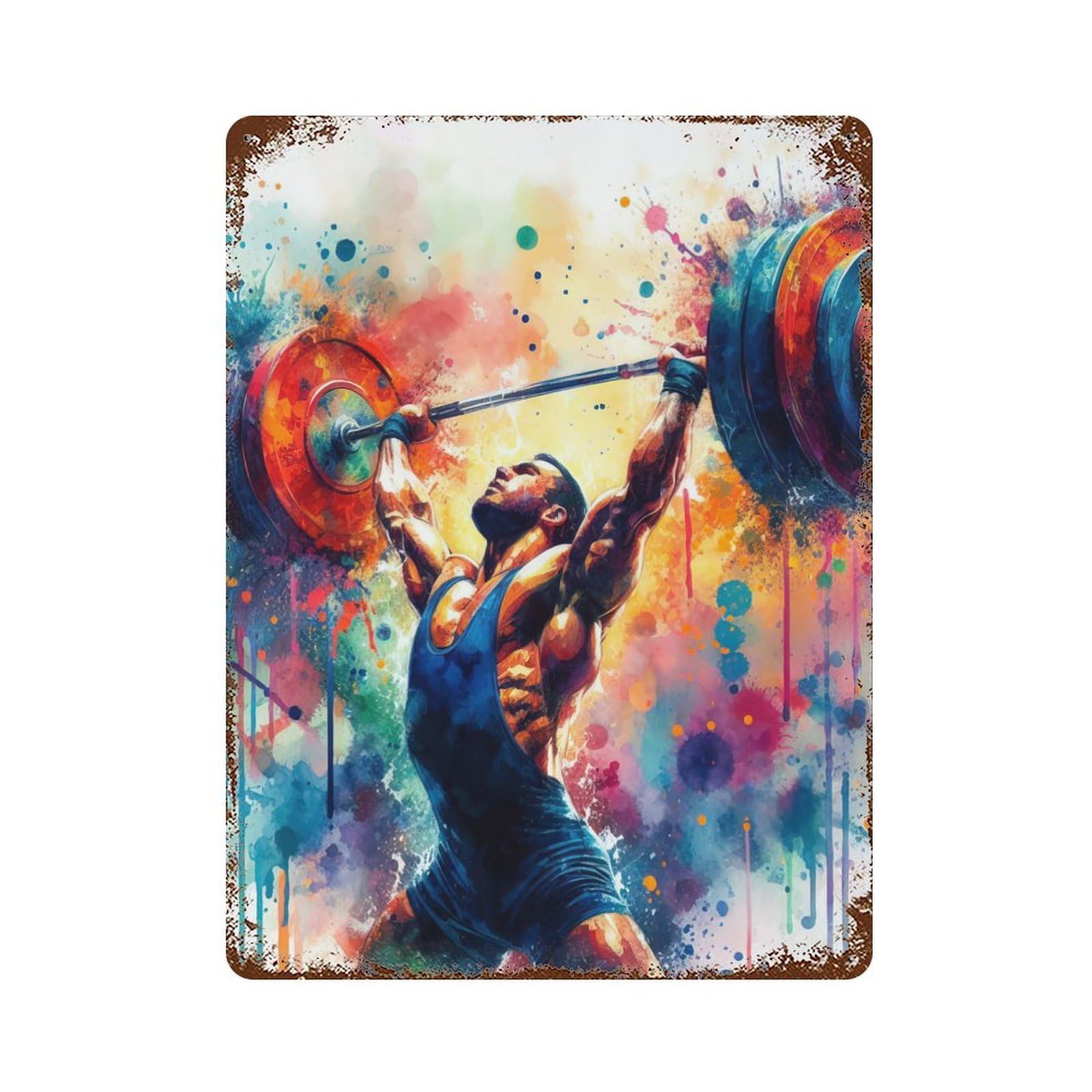 Weightlifting Watercolor Metal Wall Plaque Vintage Man Cave Wall Decor Office Living Room Bar Wall Art Decor 15.7"x11.8"