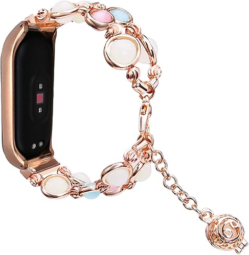 Miniatura 3 de Correa de muñeca Mi Band 3, hecha a mano con perlas luminosas de repuesto para mujer, correa ajustable de metal para reloj inteligente con cuentas