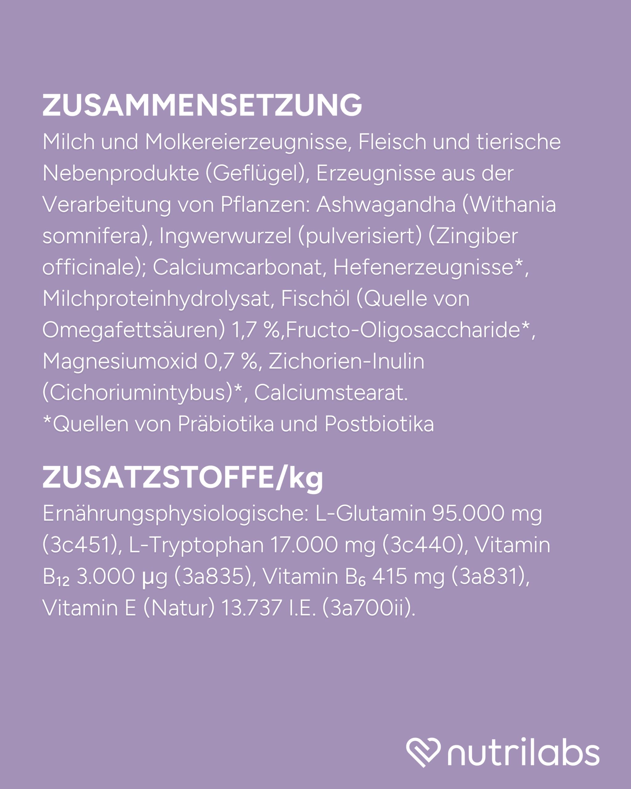 NutriLabs Zilcalm Beruhigungstabletten für Hunde - 90 STK. - mit Milchprotein, Ashwagandha, Probiotika, L-Tryptophan UVM. - Beruhigungsprodukte für Hunde - Nahrungsergänzungsmittel Hund