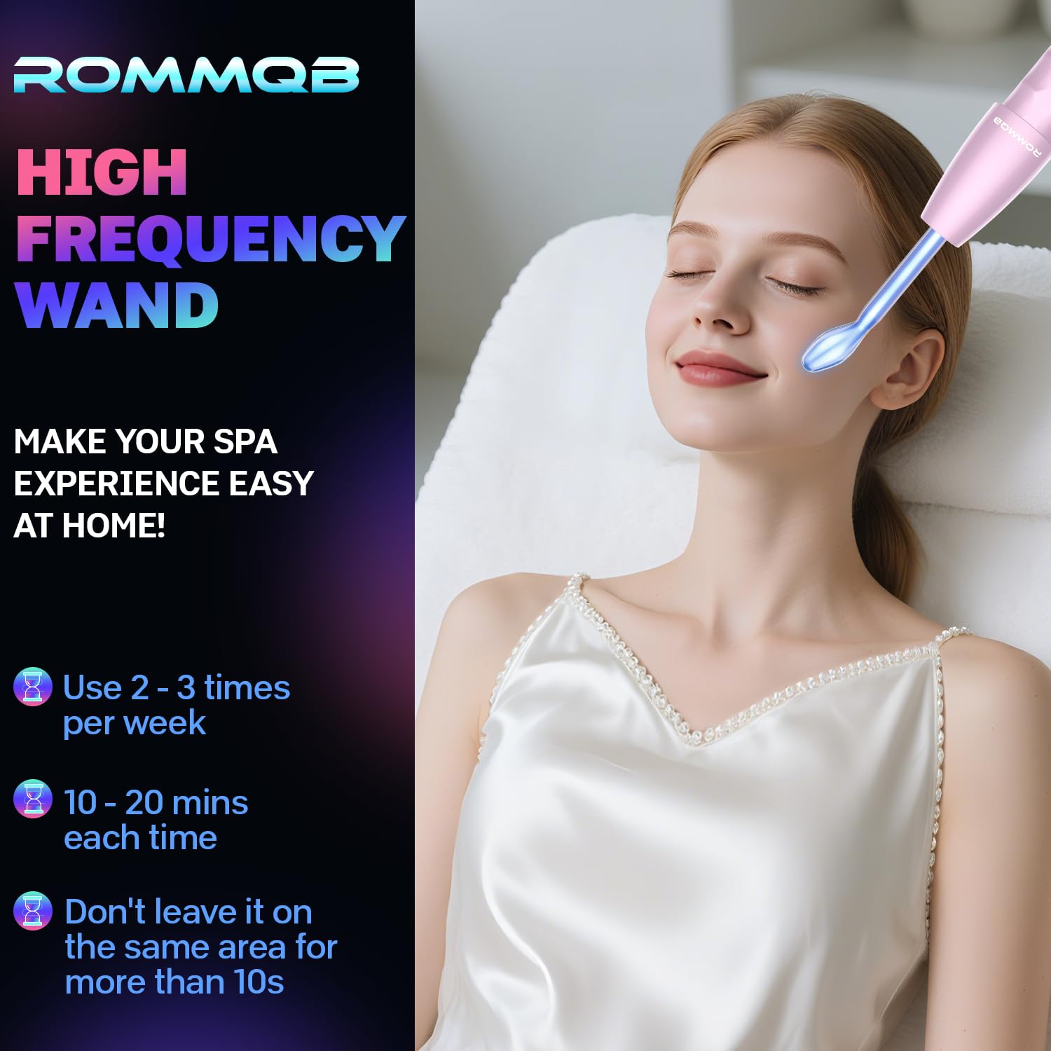 Hochfrequenzstab Gesicht, ROMMQB Argon und Neon-Hauttherapiegerät mit 4 Blauen Lichtröhren, Professionelles Hochfrequenzgerät für Haarwuchs, Akneentfernung, Home Hochfrequenz gerat