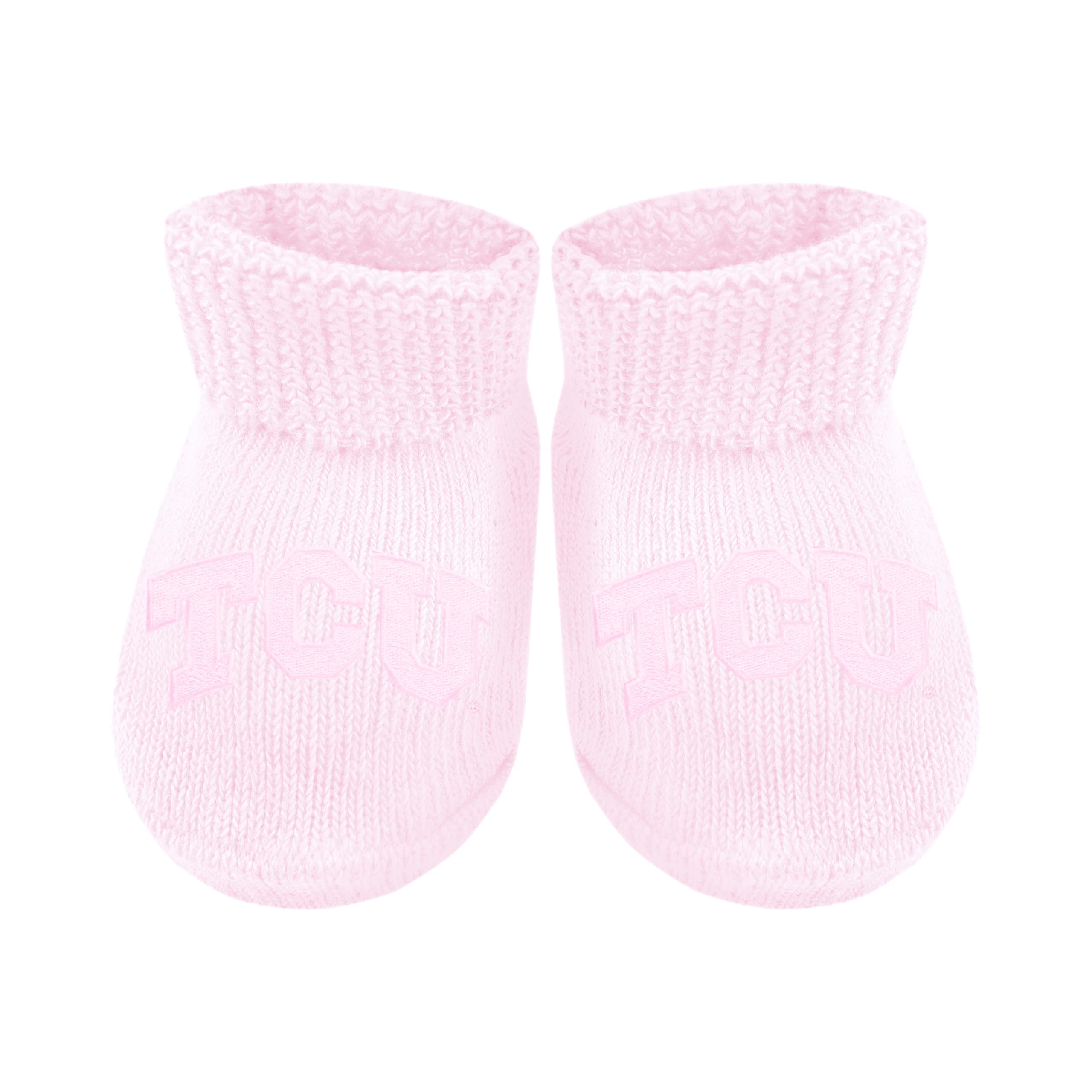Creative Knitwear College Baby NCAA Officially Licensed Baby Bootie Sock - TCU Horned Frogs Logo - Pink - Newborn - 6 Months