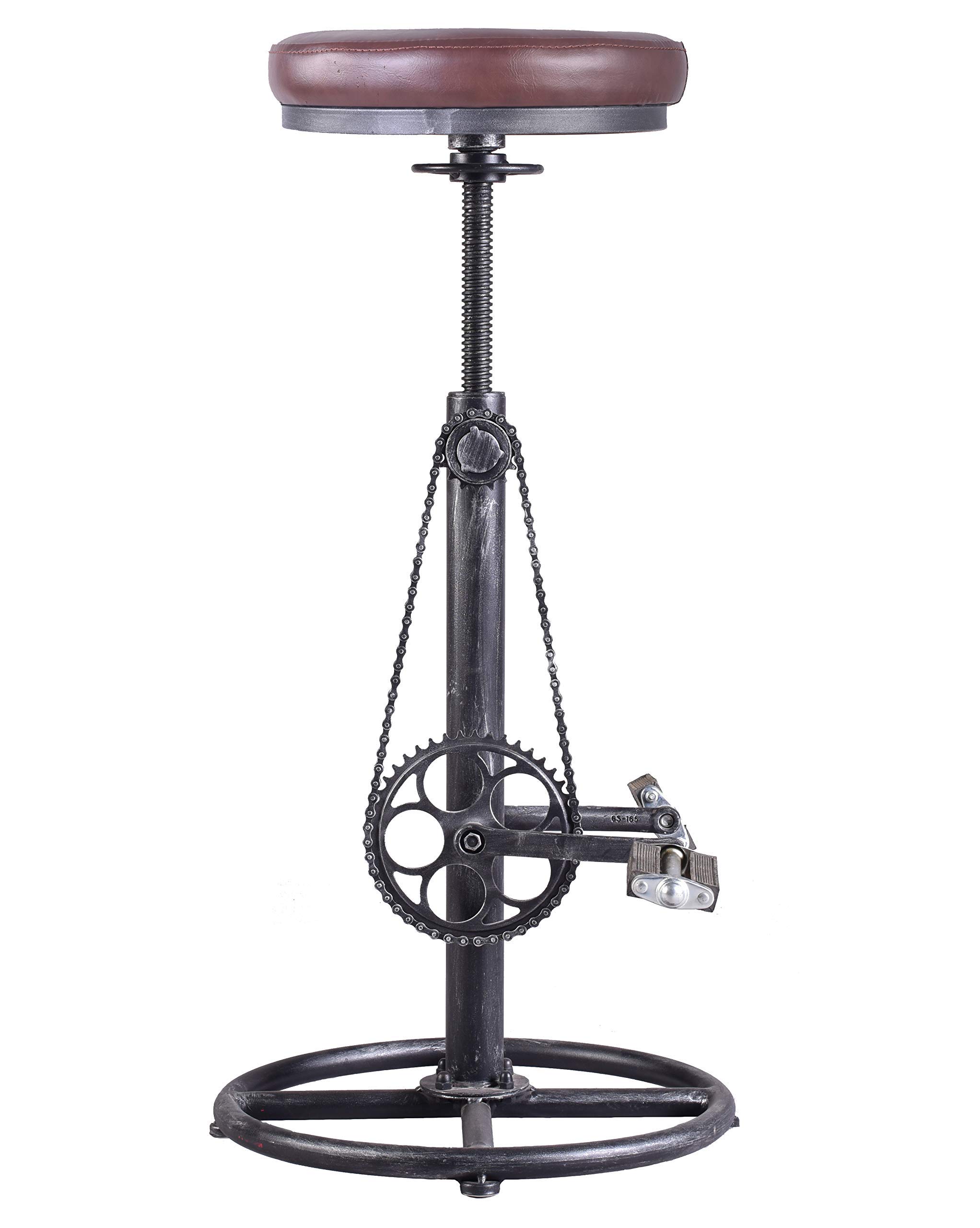 Amazon Com Lokkhan Industrial Bar Stool Rustic Swivel Bike Stool Pu Leather Seat Iron Bicycle Bar Stool 30 37 Extra Tall Pub Height Adjustable Bike Pedal Footrest Furniture Decor