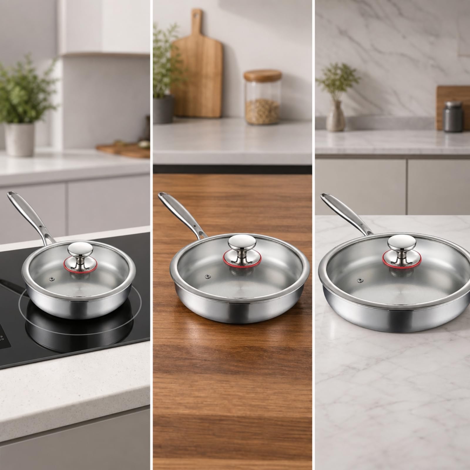 KESOTO in Acciaio Inox con Coperchio Durevole Antiaderente senza Rivestimento Facile da Pulire per Quotidiana, Colazioni, 30 Cm