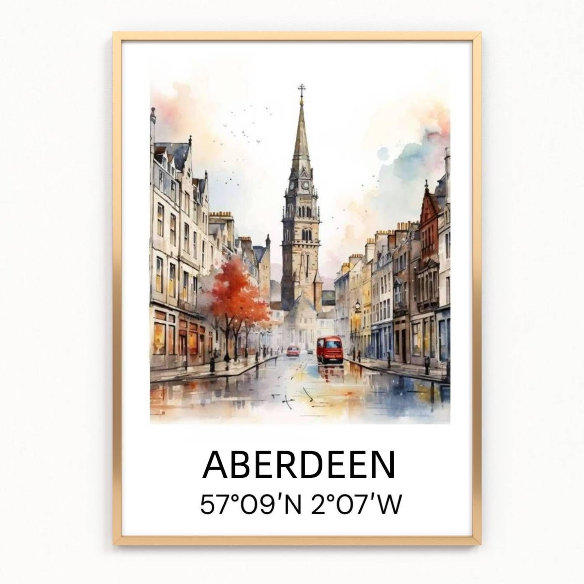 Gfc Multi Aberdeen Cityscape Skyline Map Print Picture Poster Gift A4 Unframed 1 Wall Art Home Decor Decorating Landmarks