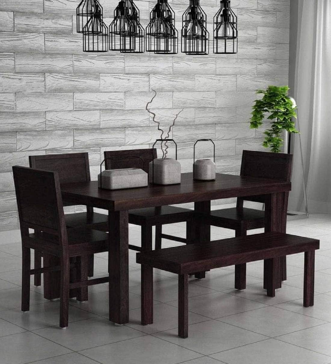 Ramdoot Furniture Wooden Dining Table 6 Seater | Six Seater Dinning Table with 4 Chairs & 1 Bench for Home | Dining Room Sets for Restraunts | Sheesham Wood, Warm Chestnut Finish