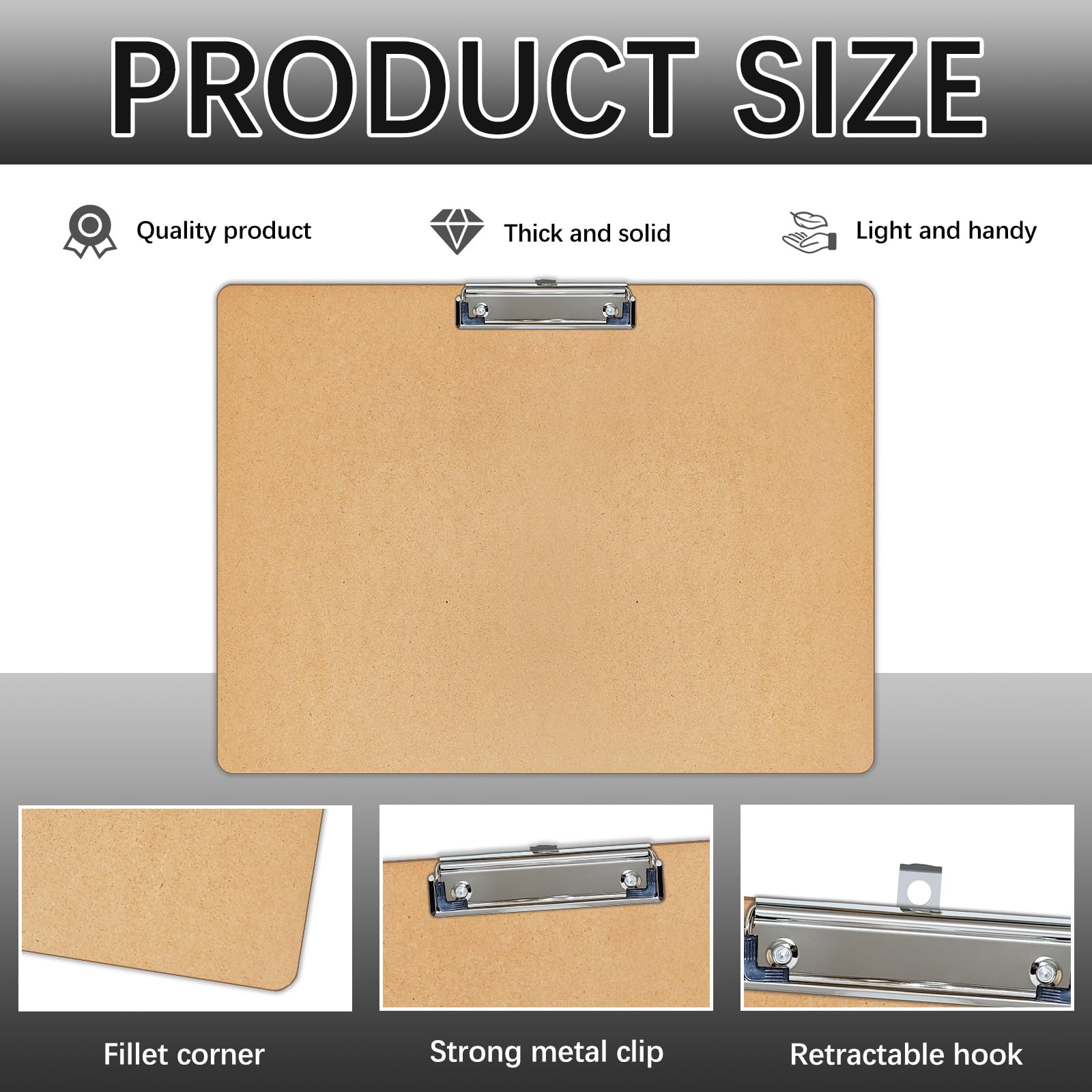 2 portapapeles de gran tamaño de 11 x 17 pulgadas, tacos de madera con clips de perfil bajo para dibujar, dibujar y tableros de arte, lapeado horizontal de madera, diseño horizontal (3 mm de grosor)