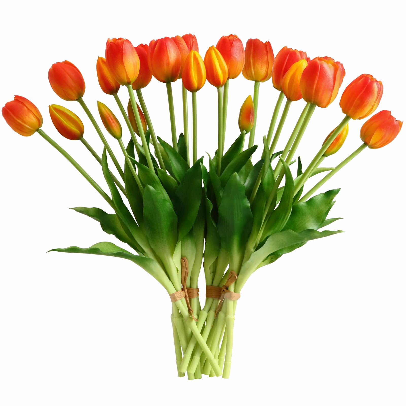 DAYHAP Artificial Flowers 20pcs Fake Tulips Real Touch, Faux Latex Tulips Flowers with Gift Box Soft Faux Tulips Bouquets Arrangements for Party Wedding Home Room Decoration(Orange)