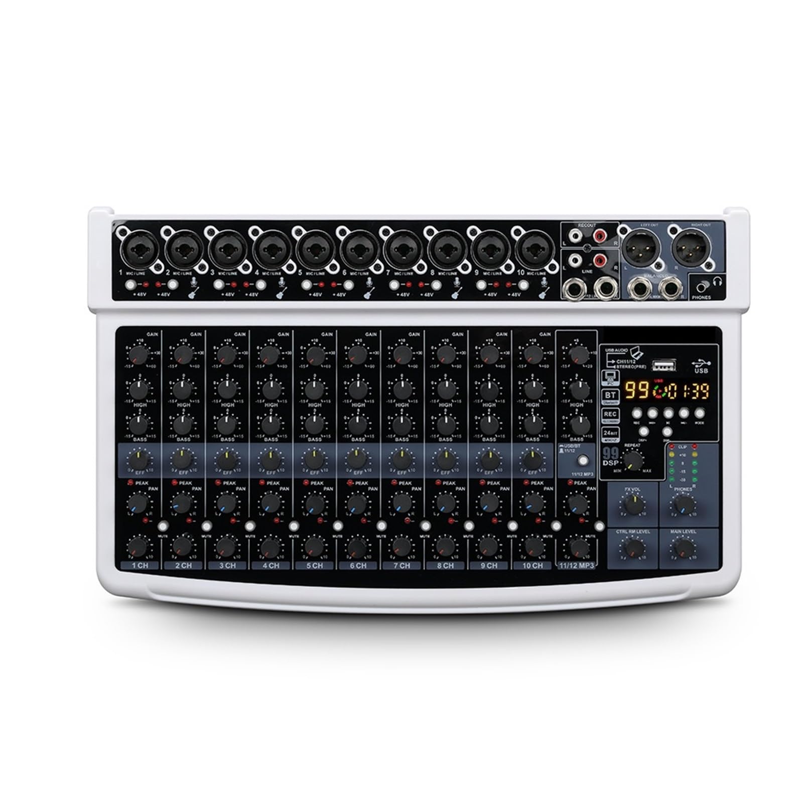 Professional Portable 99DSP 12 Channel Recording Mixer Interface with USB 48V BT Sound Console Card for PC MP3 DJ