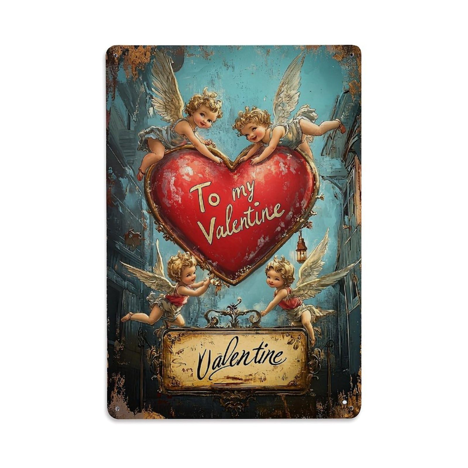 Cupid Heart Valentine Sign Art Retro Metal Tin Sign, Vintage Decor Art Poster for Bar, Home, Man Cave, Kitchen, Laundry Room Gift 8x12Inch