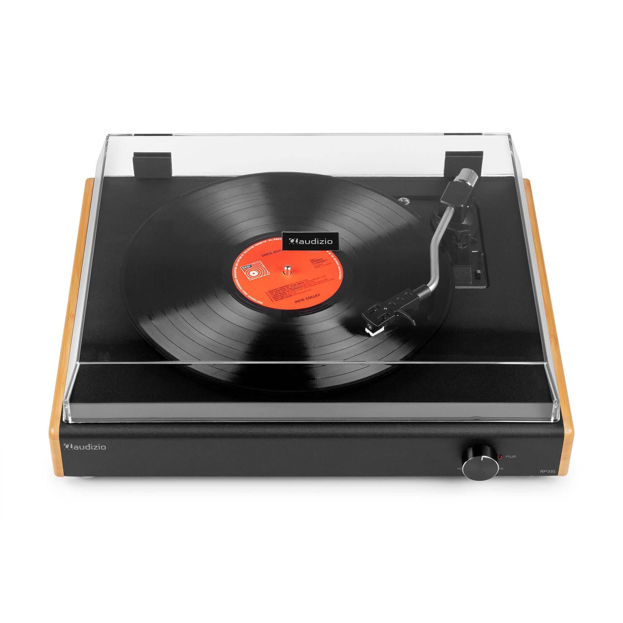 Audizio RP335 - Platino in vinile Bluetooth con altoparlanti 2 x 40 W, design elegante, versione in bambù, riproduzione USB, 3 velocità, funzione registratore, ideale per audiofili e collezionisti di