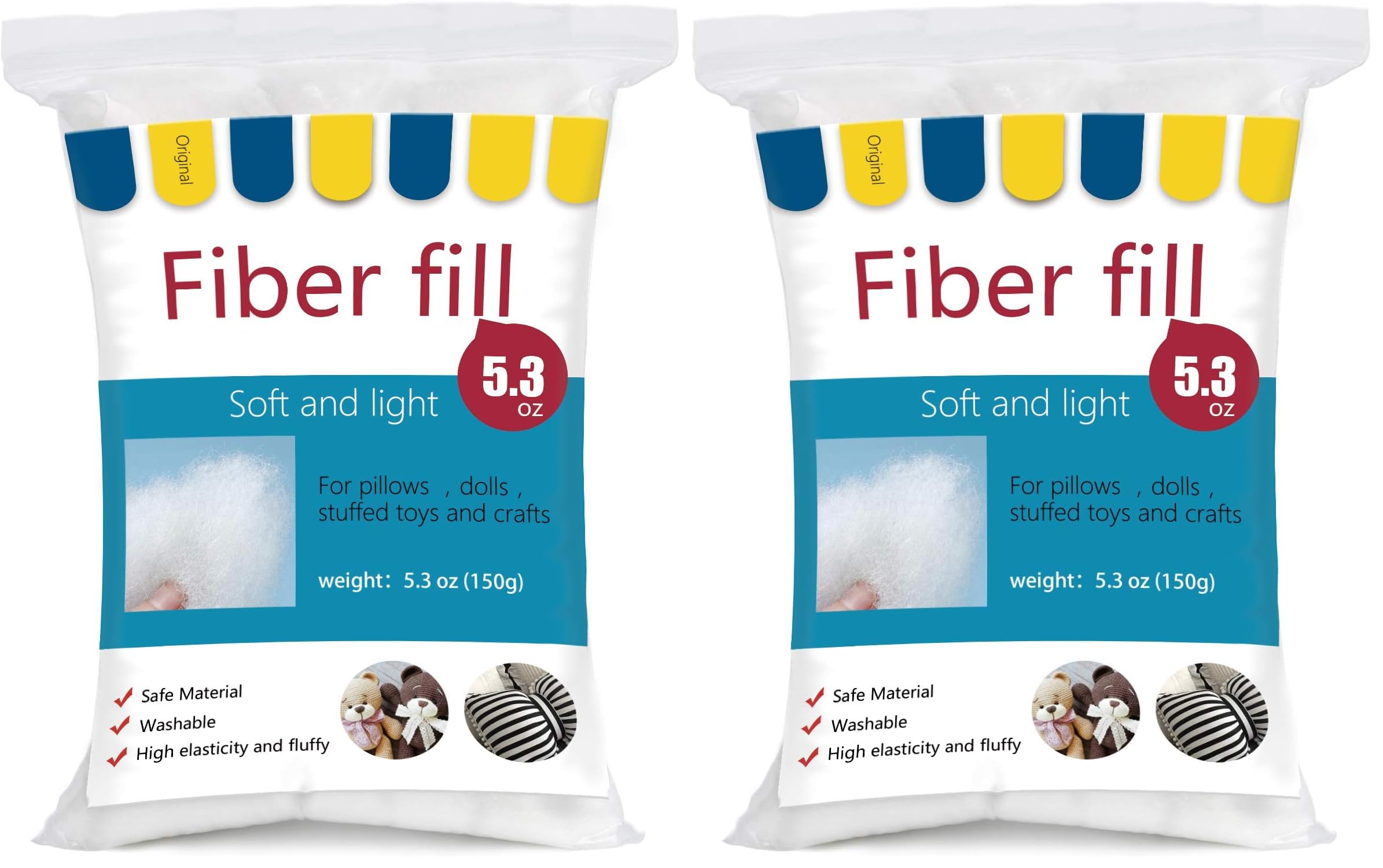 BUTUZE Polyester Fiber, Premium Fiber Fill, High Resilience Fill Fiber, Stuffing for Small Dolls Part Pillow Comforter DIY, 5.3oz, Recyclable (Natural White, 150g) (Pack of 2)