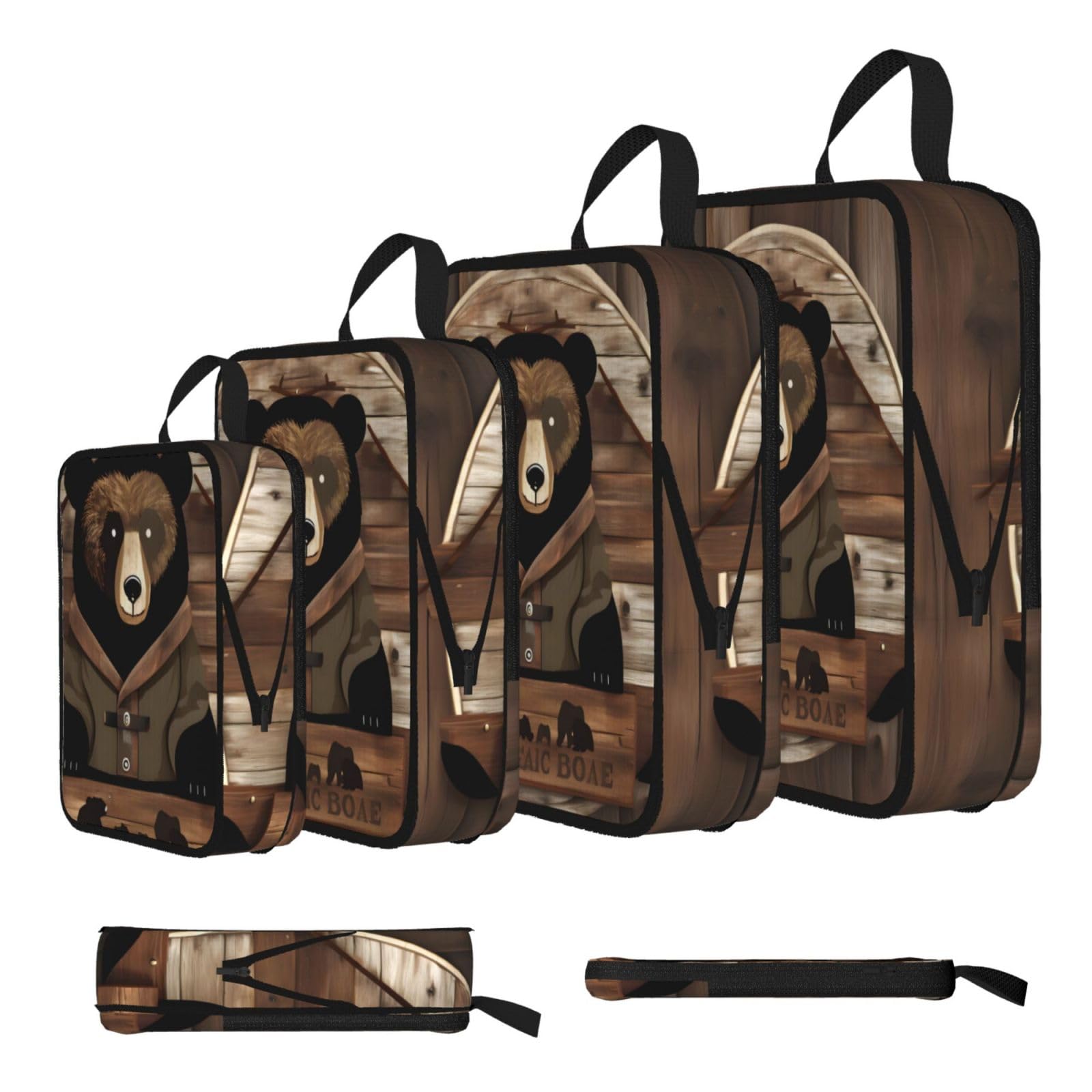 Sxzvvbn Black Rustic Lodge Bear Compression Packing Cubes 4 Piece Set