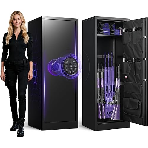 8-10 Gun Safe for Rifles and Pistols, Gun Cabinets for Rifles and Shotguns, Long Gun Safe for Home Rifle and Pistols with Dual Alarm & Mute Mode, Gun Cabinet with Quick Access and Gun Rack