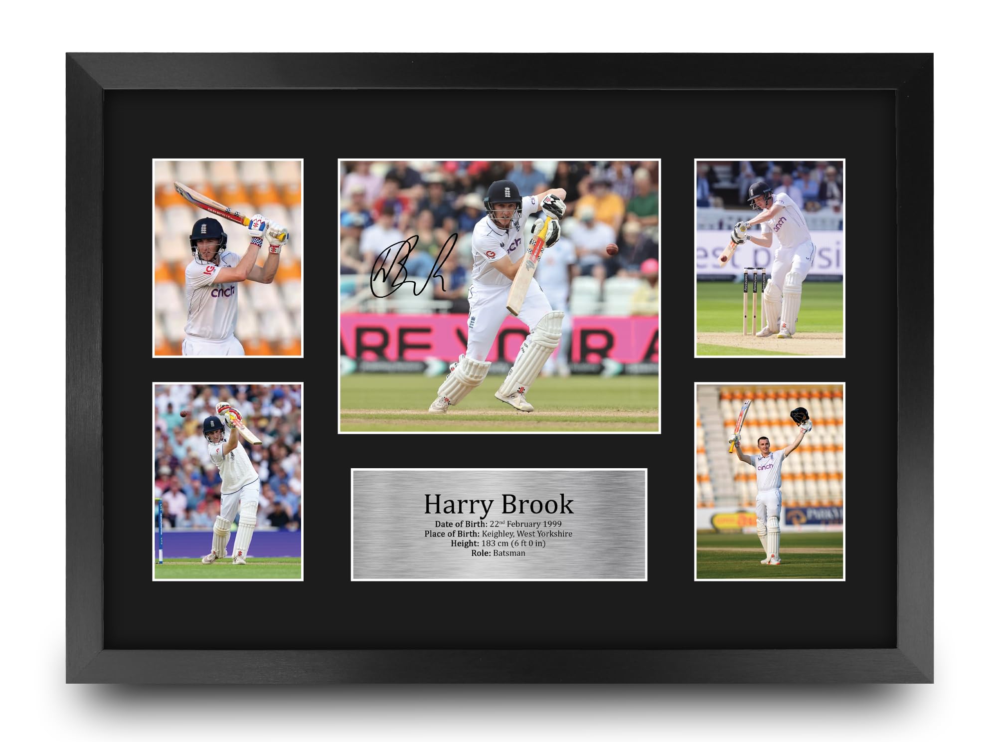 HWC Trading Harry Brook Gifts Printed Signed Autograph Picture for Cricketer Memorabilia Fans - A3 Framed