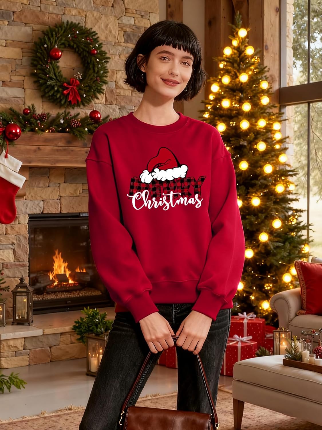 Christmas Sweatshirts for Women Christmas Tree Graphic Merry Sweatshirt Cute Xmas Holiday Long Sleeve Pullover Blouse - Image 4
