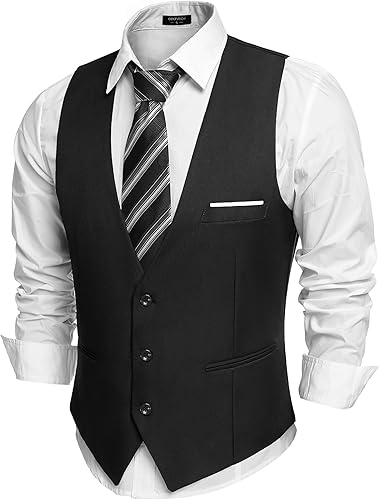 COOFANDY Chaleco de traje para hombre de corte ajustado, chaleco formal elegante, chalecos casuales de negocios para traje o esmoquin