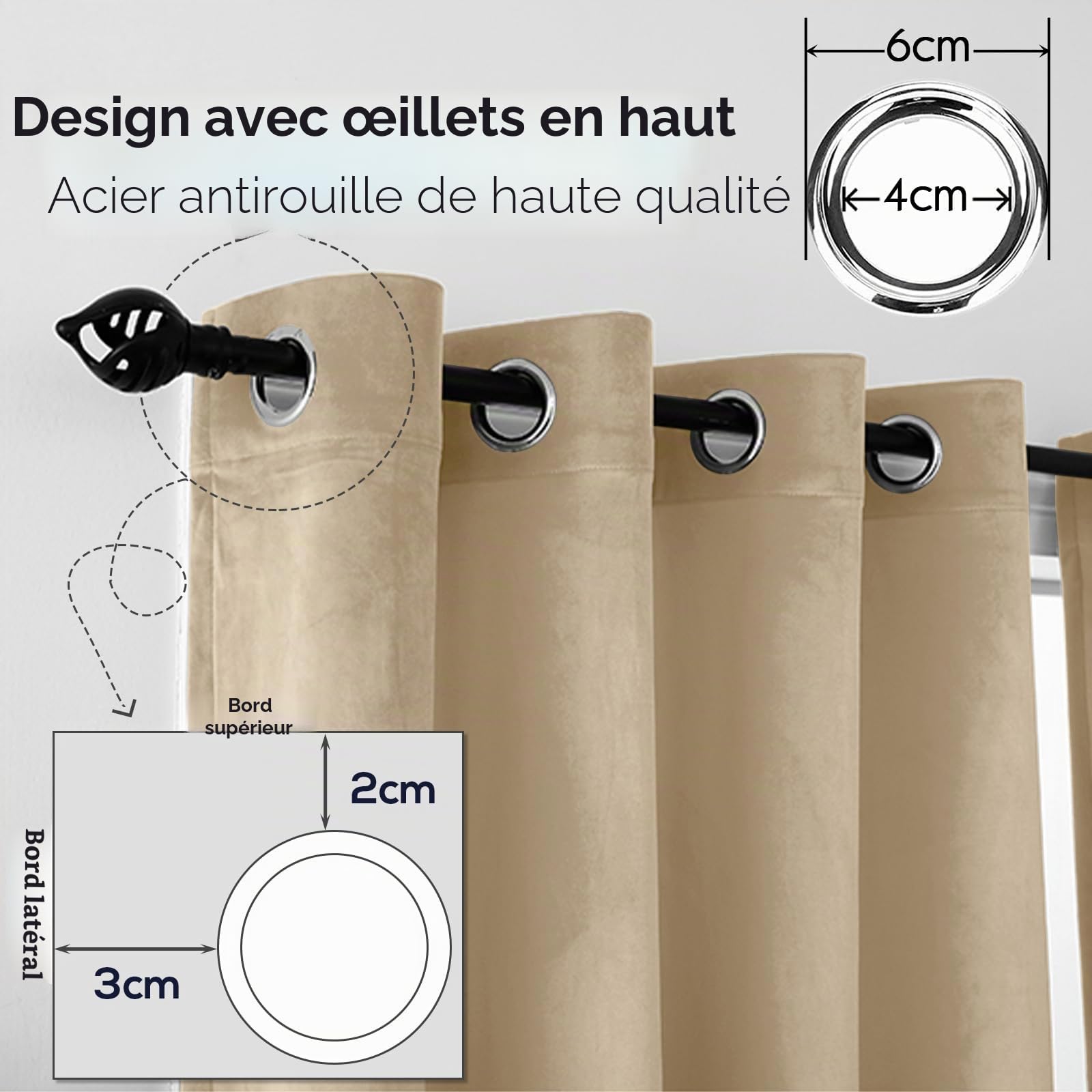 Rideau Occultant Fenetre Velours 240x160cm (HXL) Beige, Rideau Isolant Thermique Lot De 1 à Oeillets Rideau Anti Bruit Opaque, Decoration Chambre Maison Salon Intérieurs, VOR0002