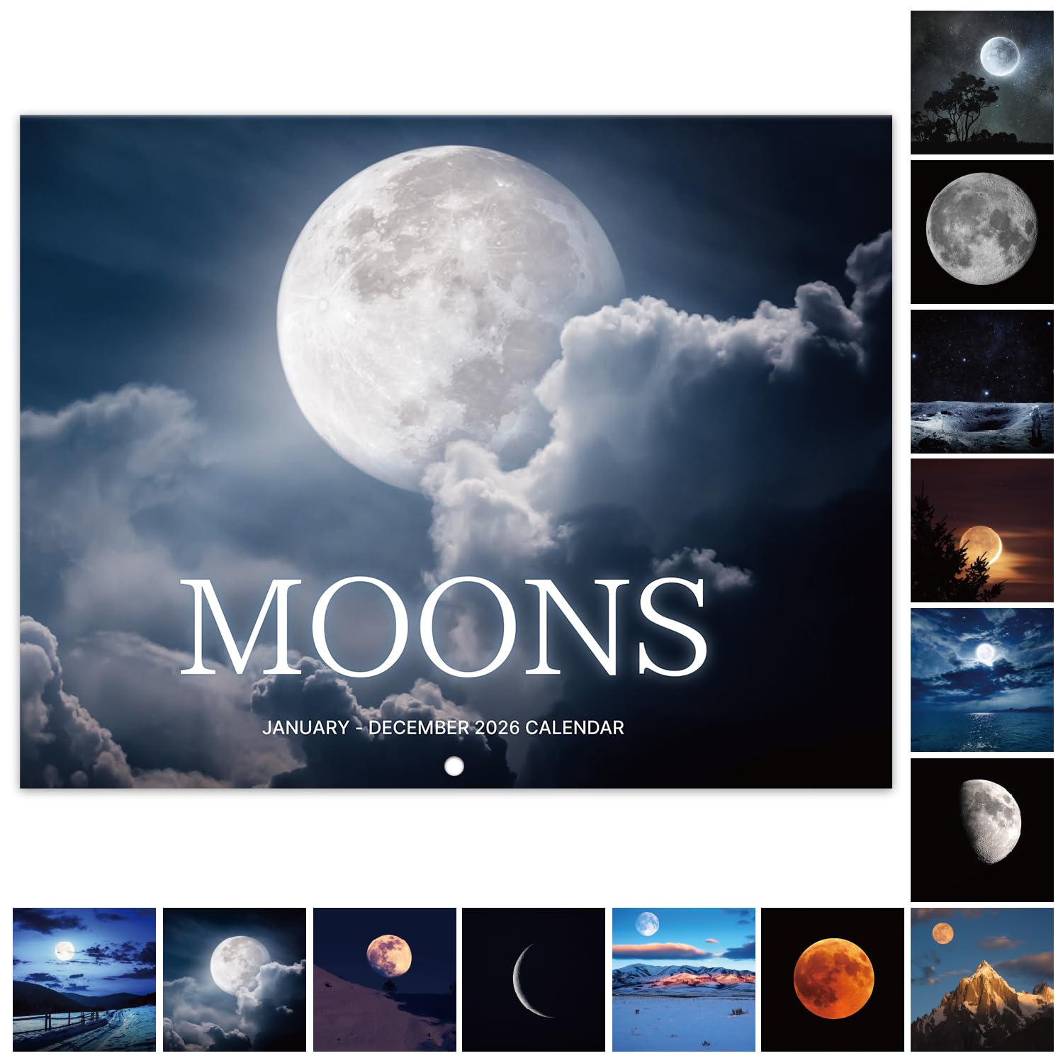 Moon 2026 Wall Calendar 12 Month Hanging Planner with Holidays