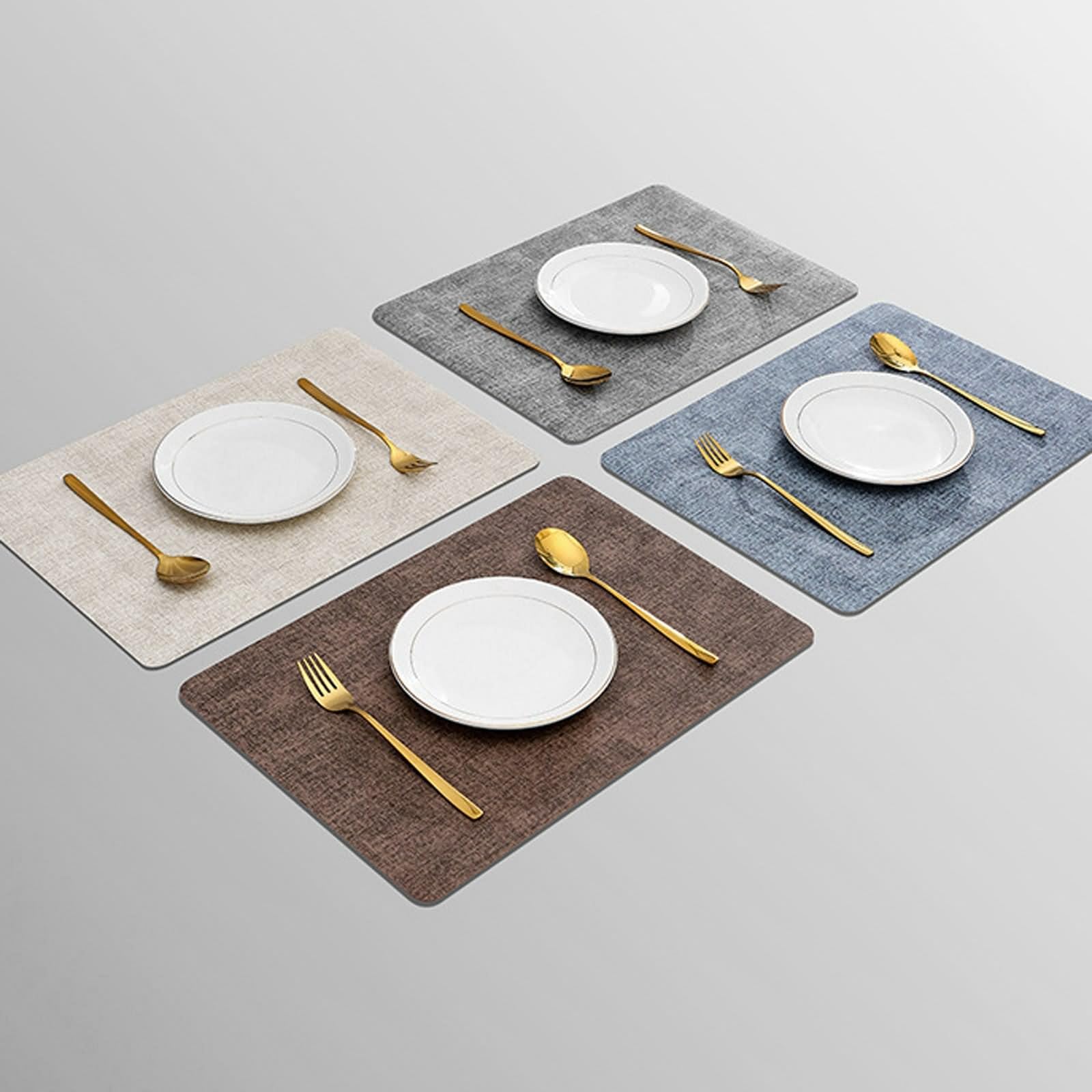 Lot de 4 Quilted Placemats 43x30cm, Set de Table Vintage Couleur Unie Rectangulaire Cuir Gruau