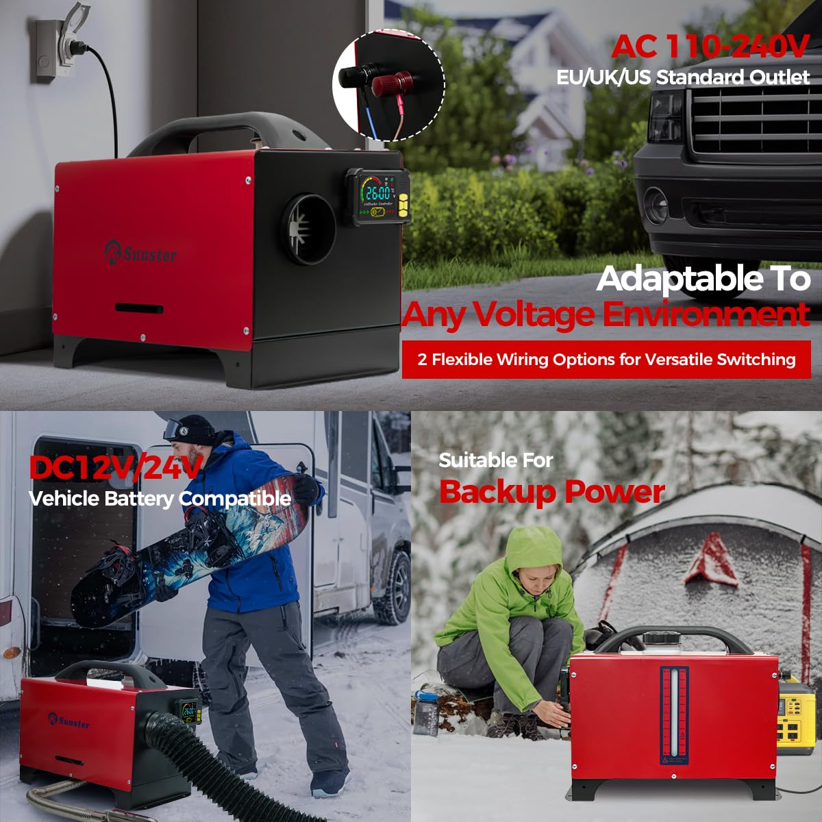 8KW Diesel Standheizung,12/24V/230V dieselheizung mit Ausdehnbare Basis, Bluetooth-APP & AC-DC Adapter, Auto Start -Stopp, Lüftungsfunktion & Inneres Zirkulationssystem, Diesel Heizung für Wohnmobil